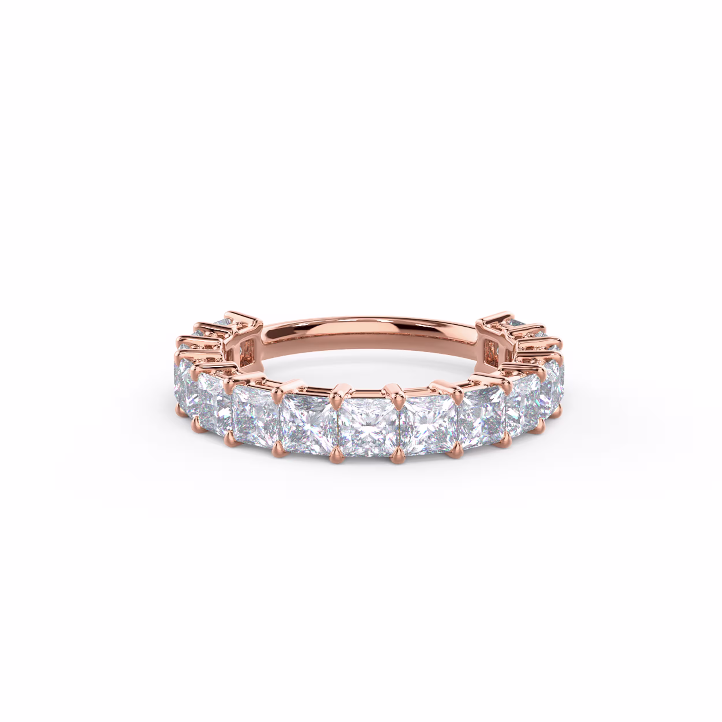 3.0 Carat Lab Diamonds Princess Three Quarter Band in 14k Rose Gold (Main View)
