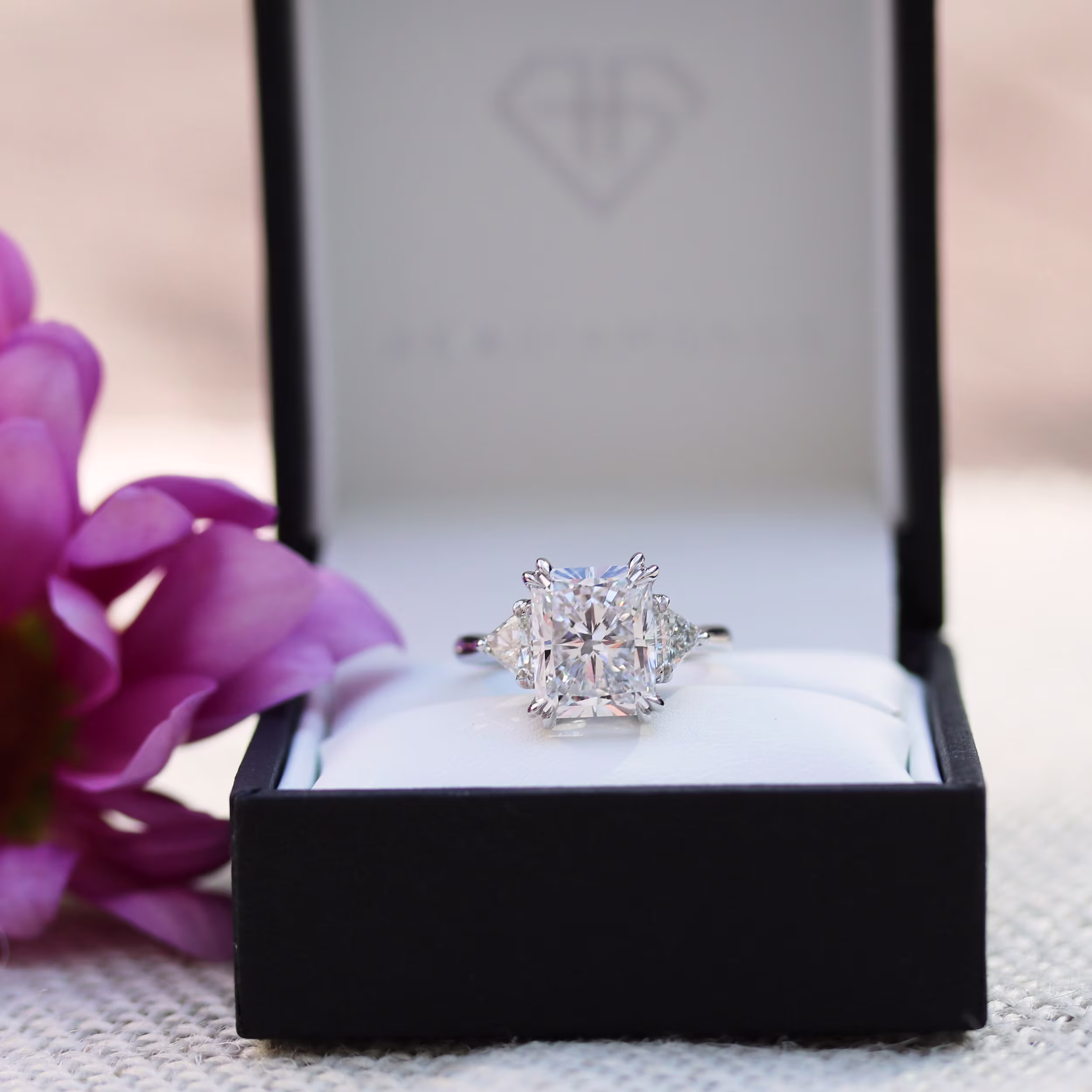 Exceptional Quality 4.0 Carat Lab Diamonds set in Platinum Radiant and Trillion Setting (Main View)