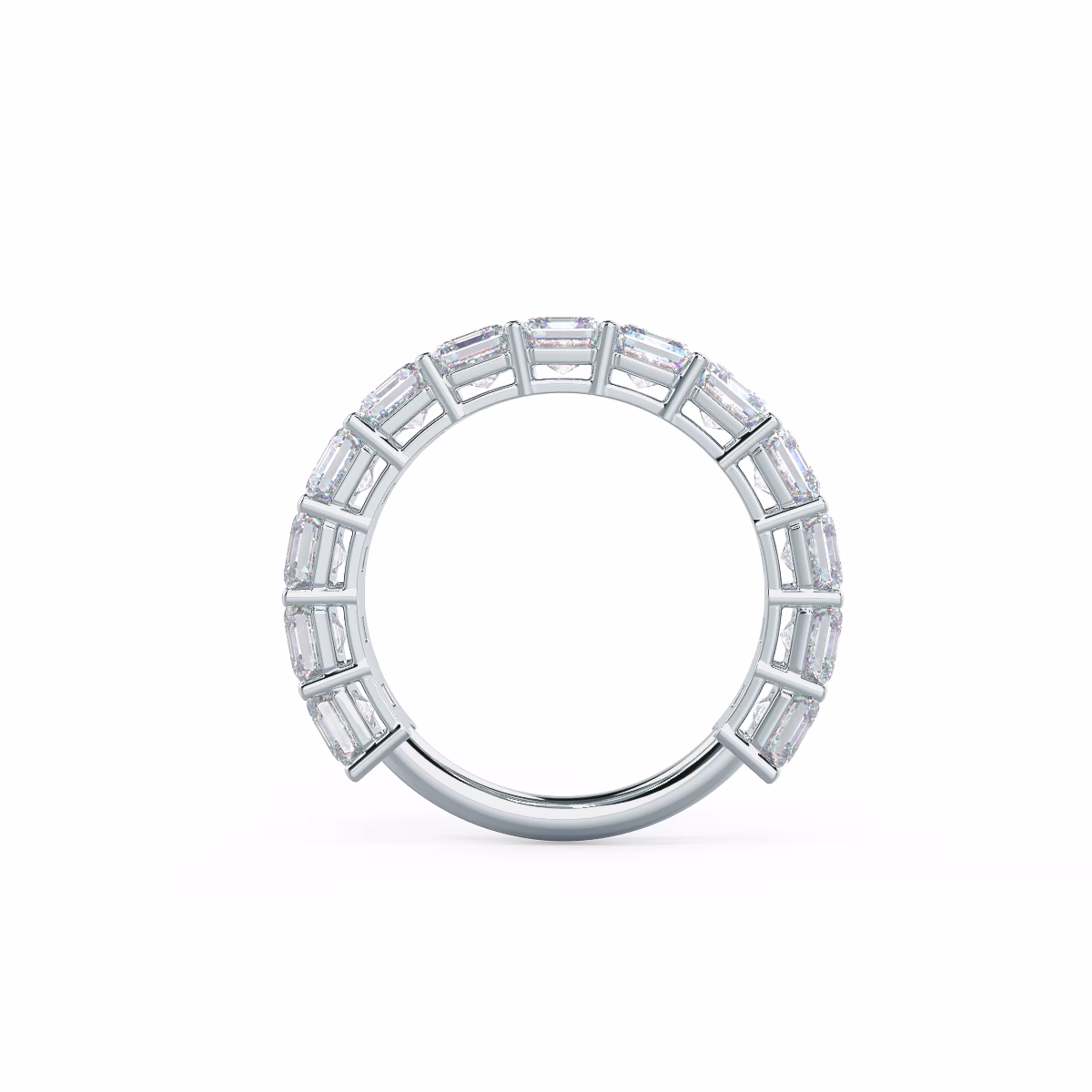 18 Karat White Gold Asscher Three Quarter Band featuring Exceptional Quality 4.0 Carat Lab Diamonds (Profile View)