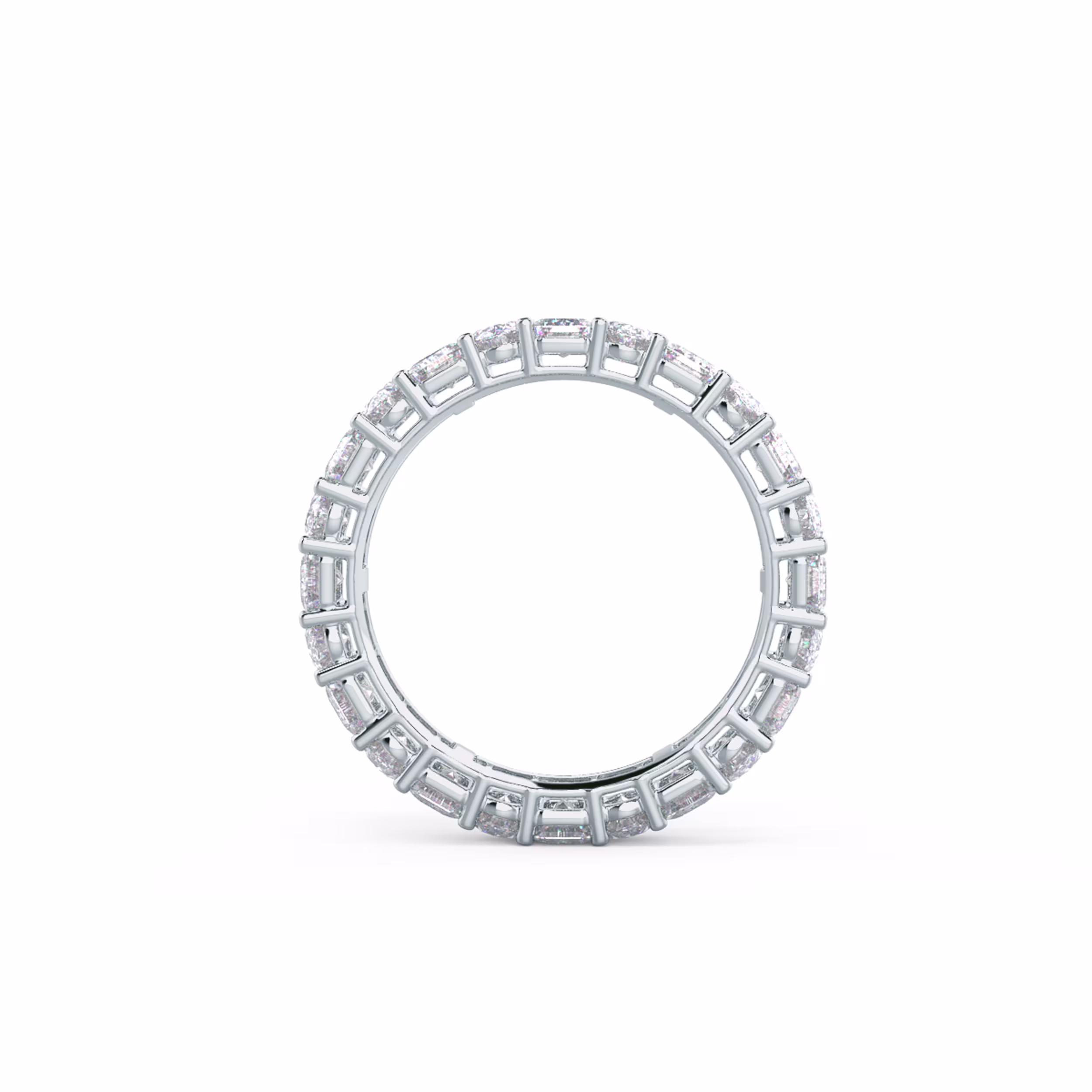 18 Karat White Gold Emerald and Oval Diamond Eternity Band featuring 5.5 ct Lab Diamonds (Profile View)