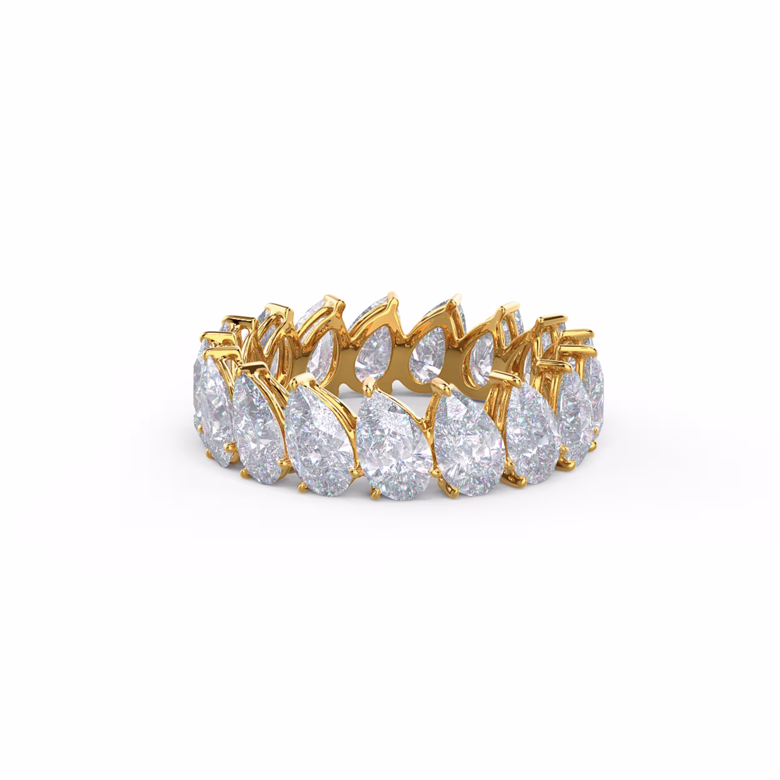 High Quality 5.0 Carat Diamonds set in 18k Yellow Gold Pear Angled Eternity Band (Main View)