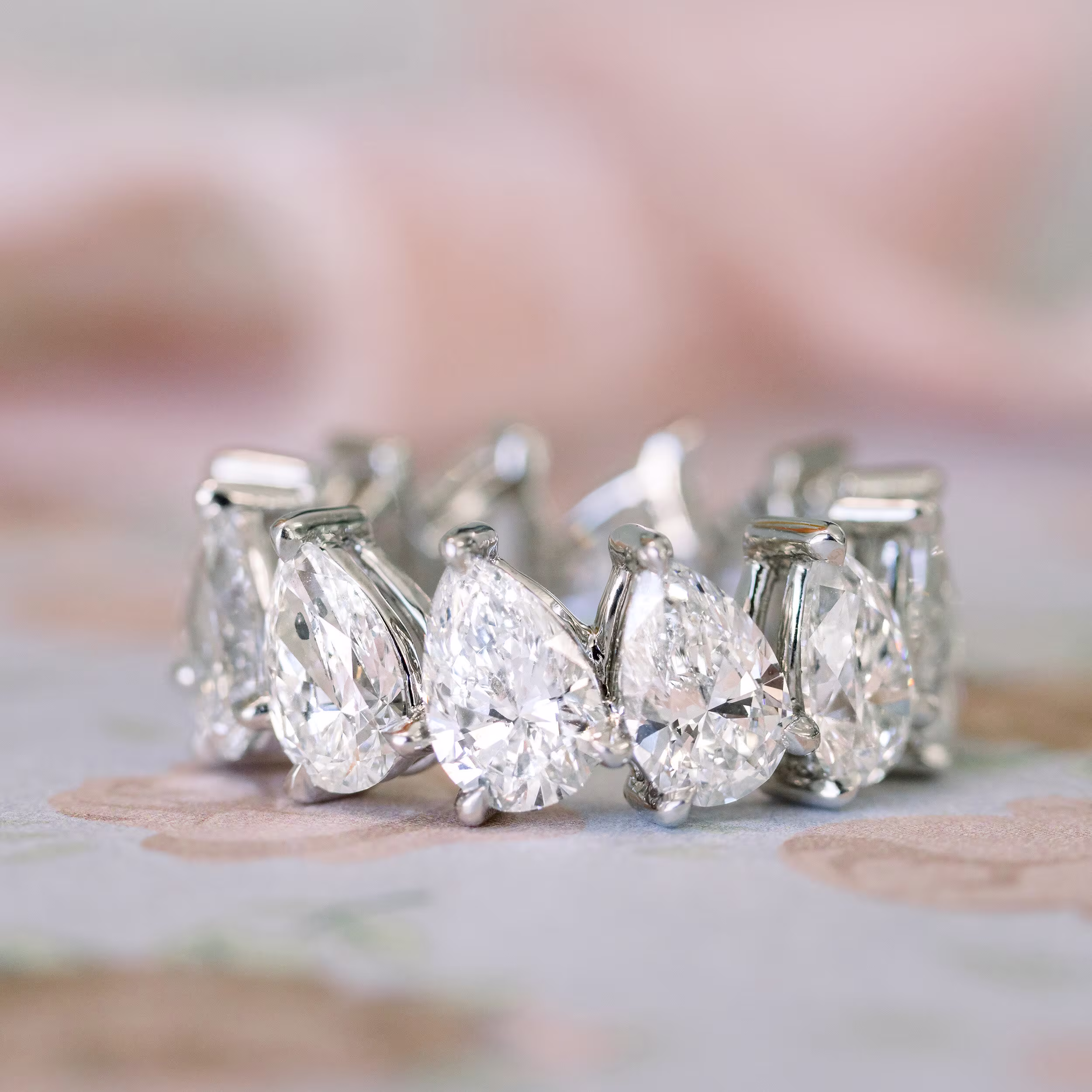 Platinum 8.5ct Pear Cut Lab Diamond Eternity Band Ada Diamonds Design AD-181 Macro