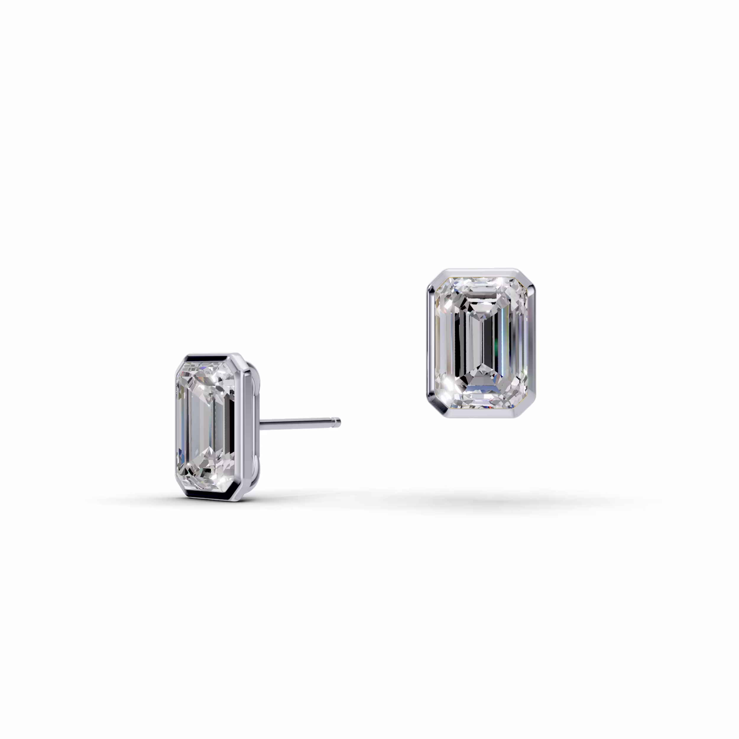 Lab Grown Diamonds set in White Gold Emerald Cut Bezel Studs (Main View)