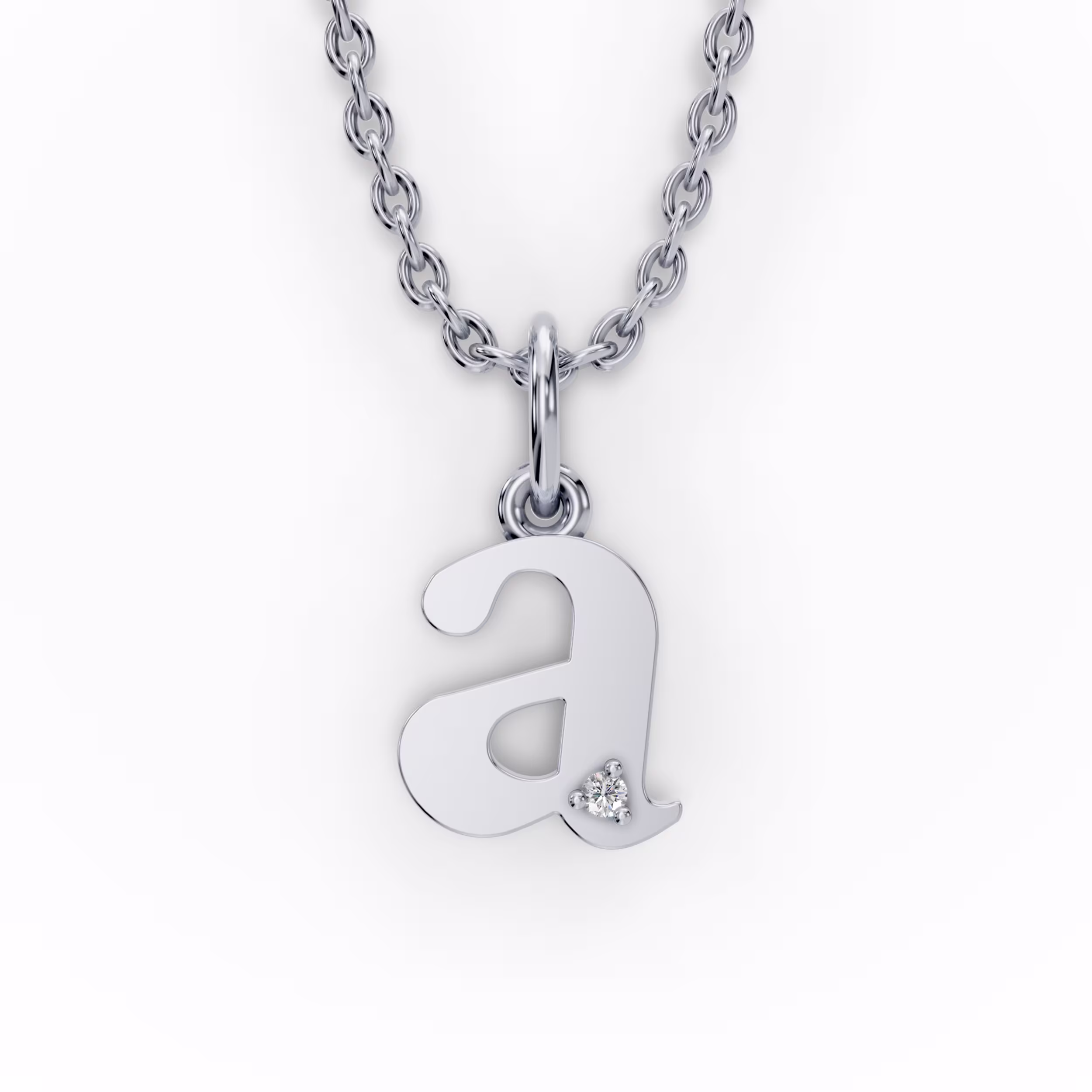Single Stone Letter A Pendant in 14k White Gold