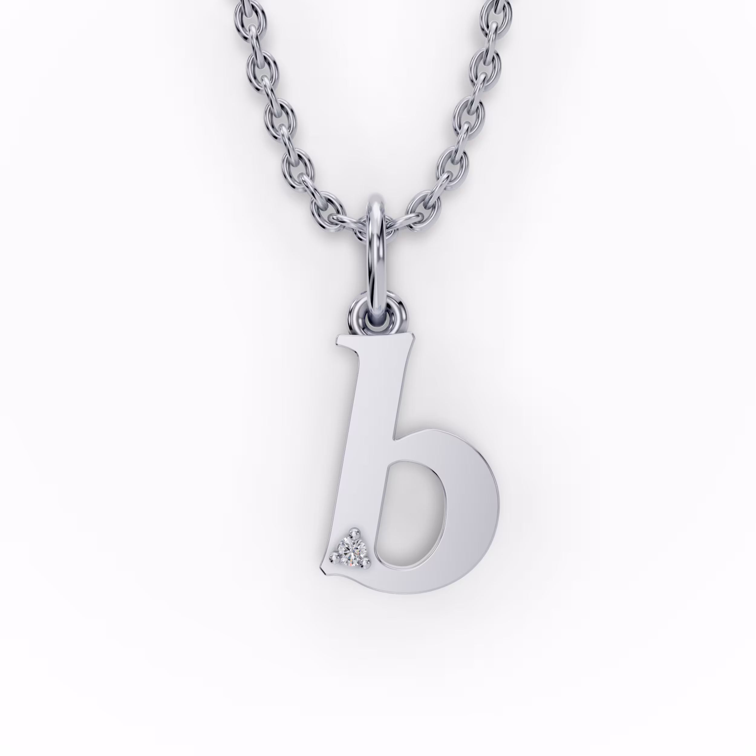 Single Stone Letter B Pendant in 14k White Gold
