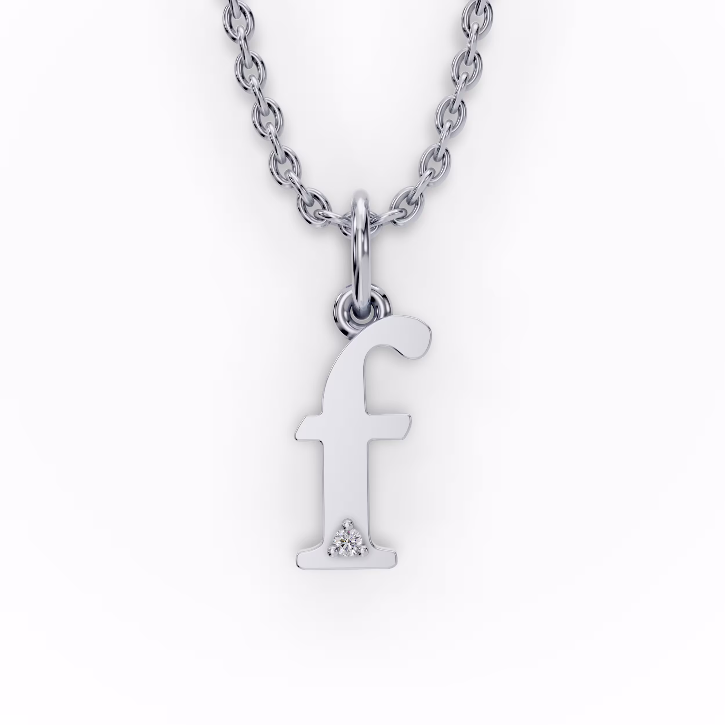 Single Stone Letter F Pendant in 14k White Gold