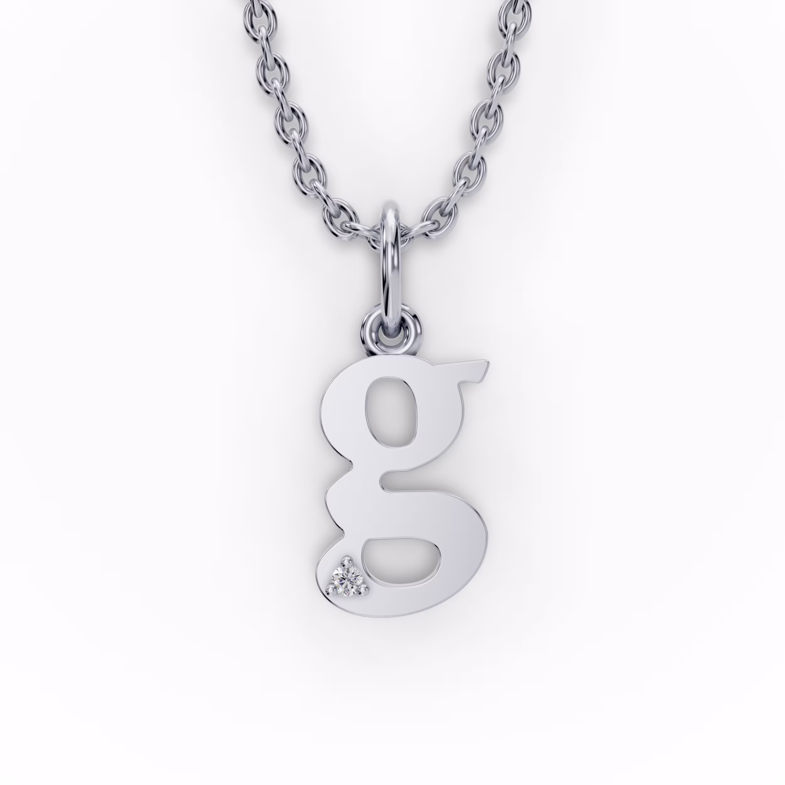 Single Stone Letter G Pendant in 14k White Gold