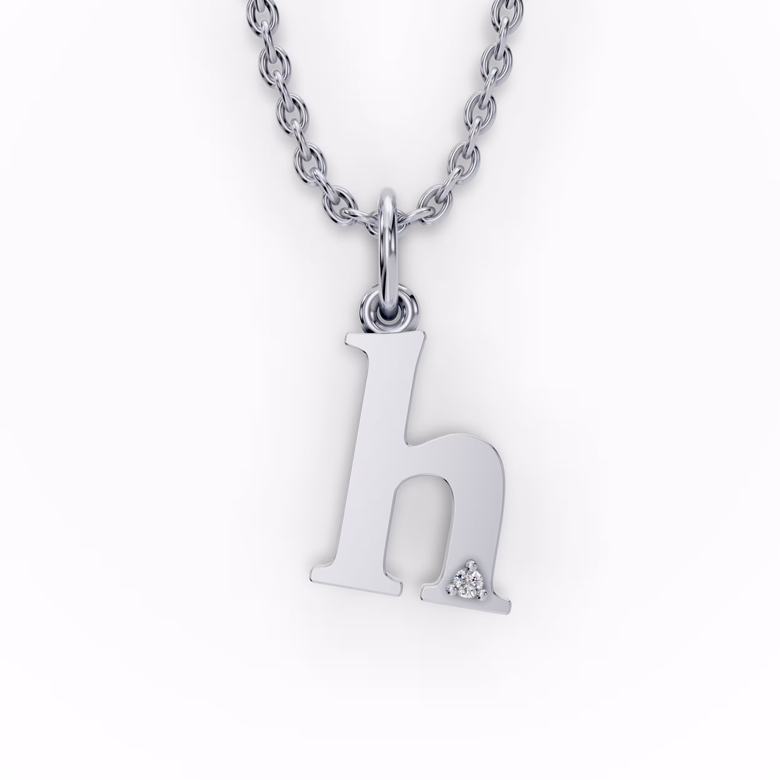 Single Stone Letter H Pendant in 14k White Gold