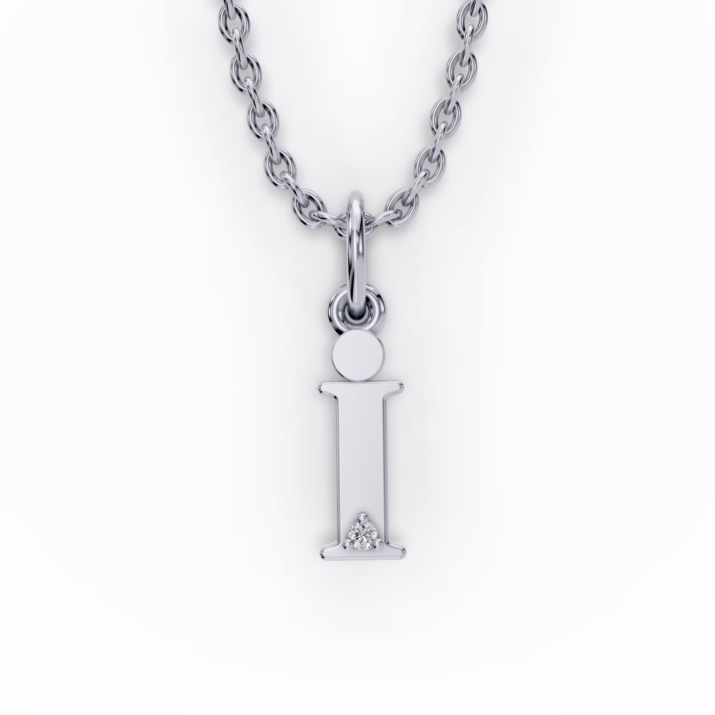 Single Stone Letter I Pendant in 14k White Gold