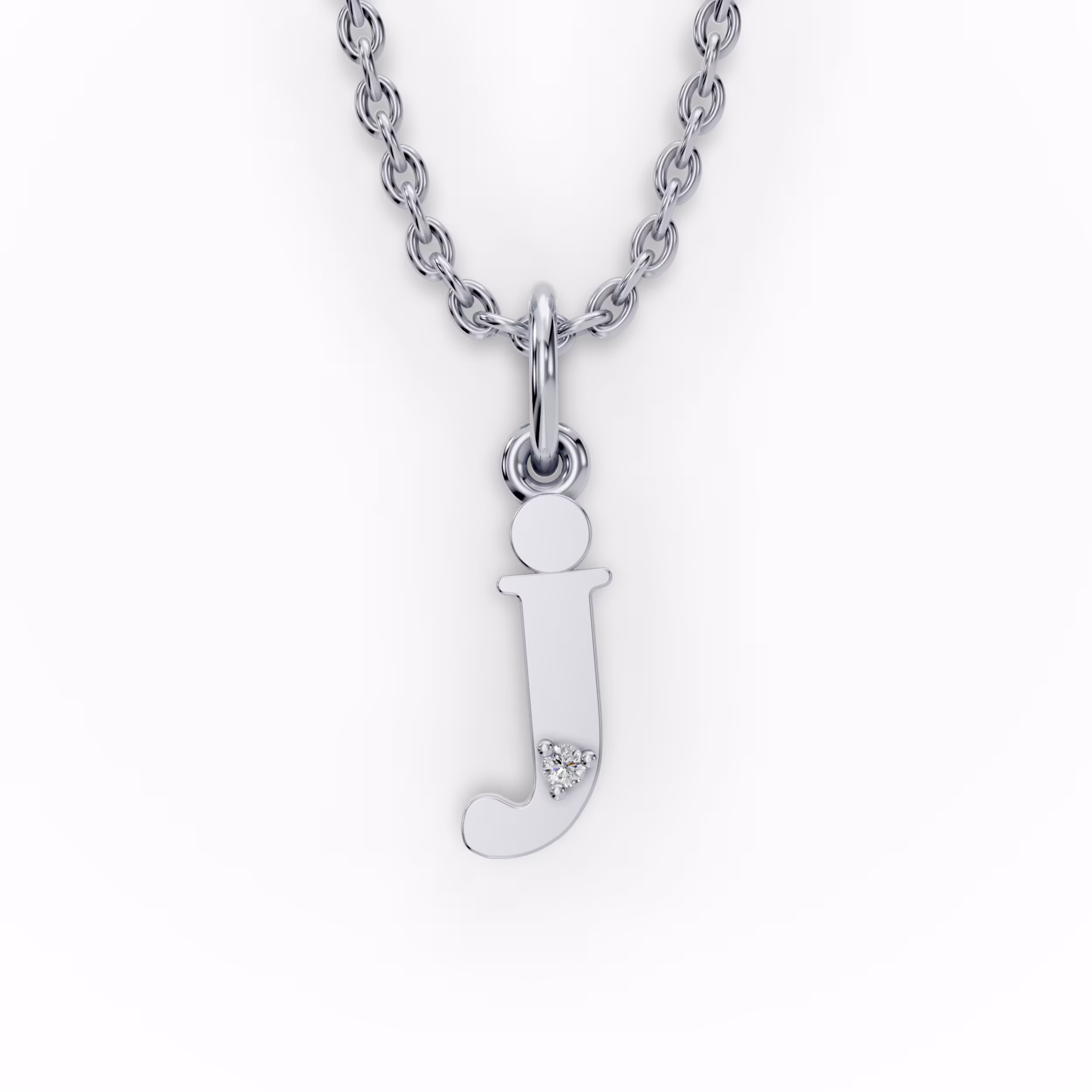 Single Stone Letter J Pendant in 14k White Gold