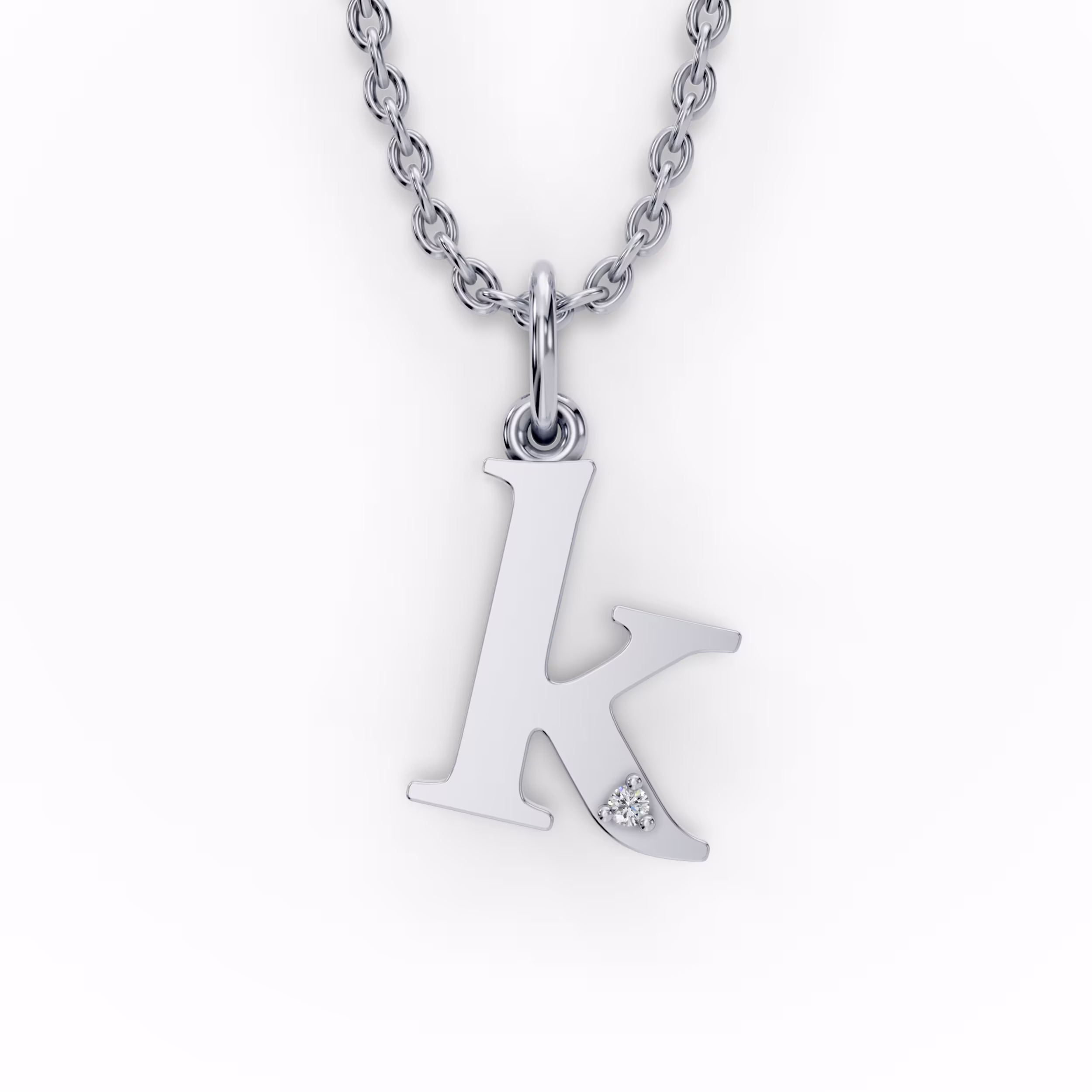 Single Stone Letter K Pendant in 14k White Gold