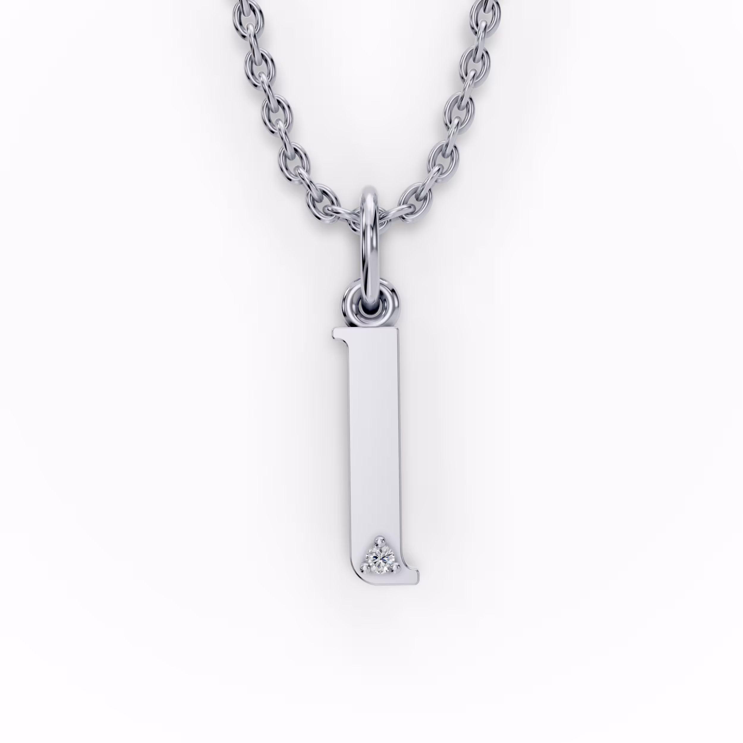 Single Stone Letter L Pendant in 14k White Gold