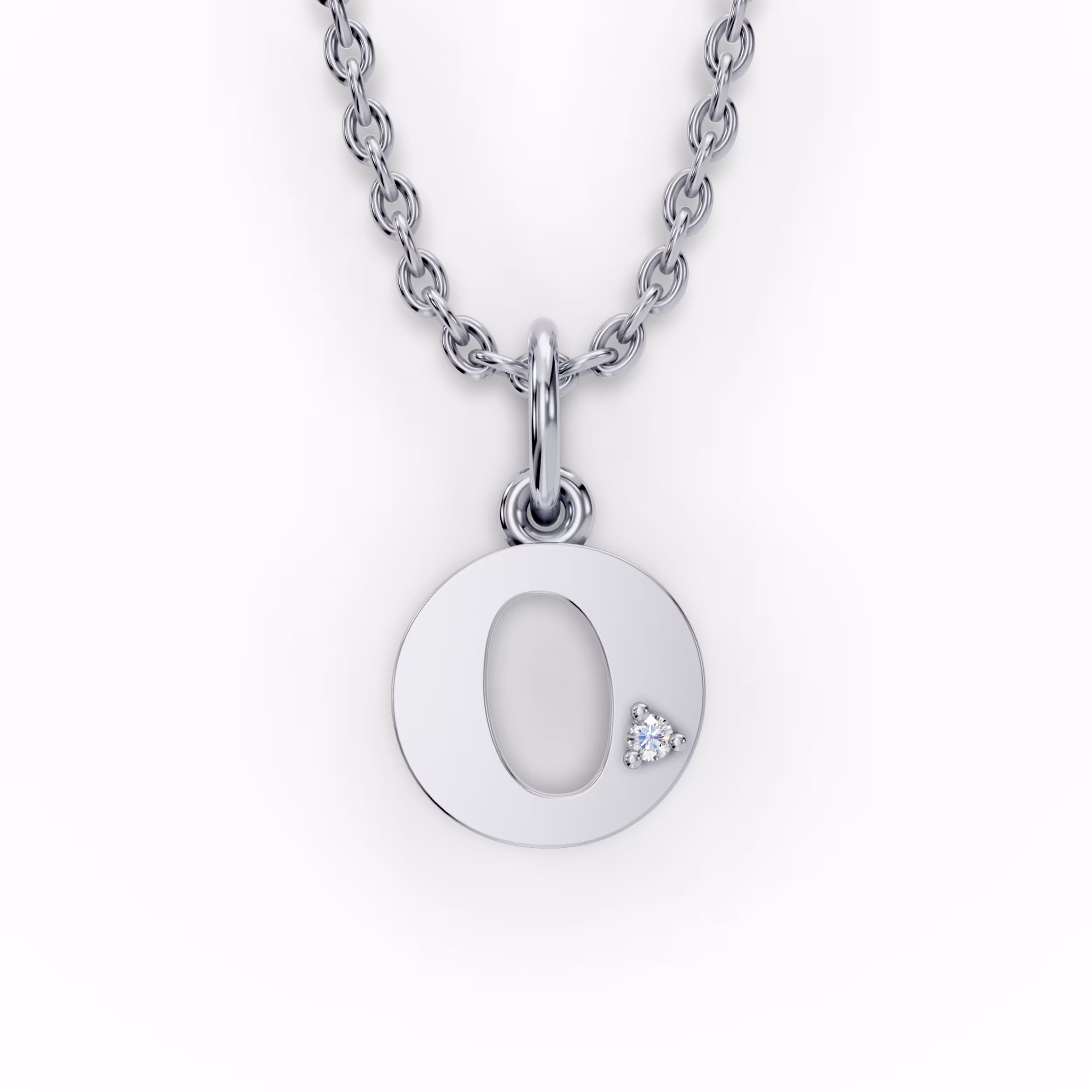 Single Stone Letter O Pendant in 14k White Gold