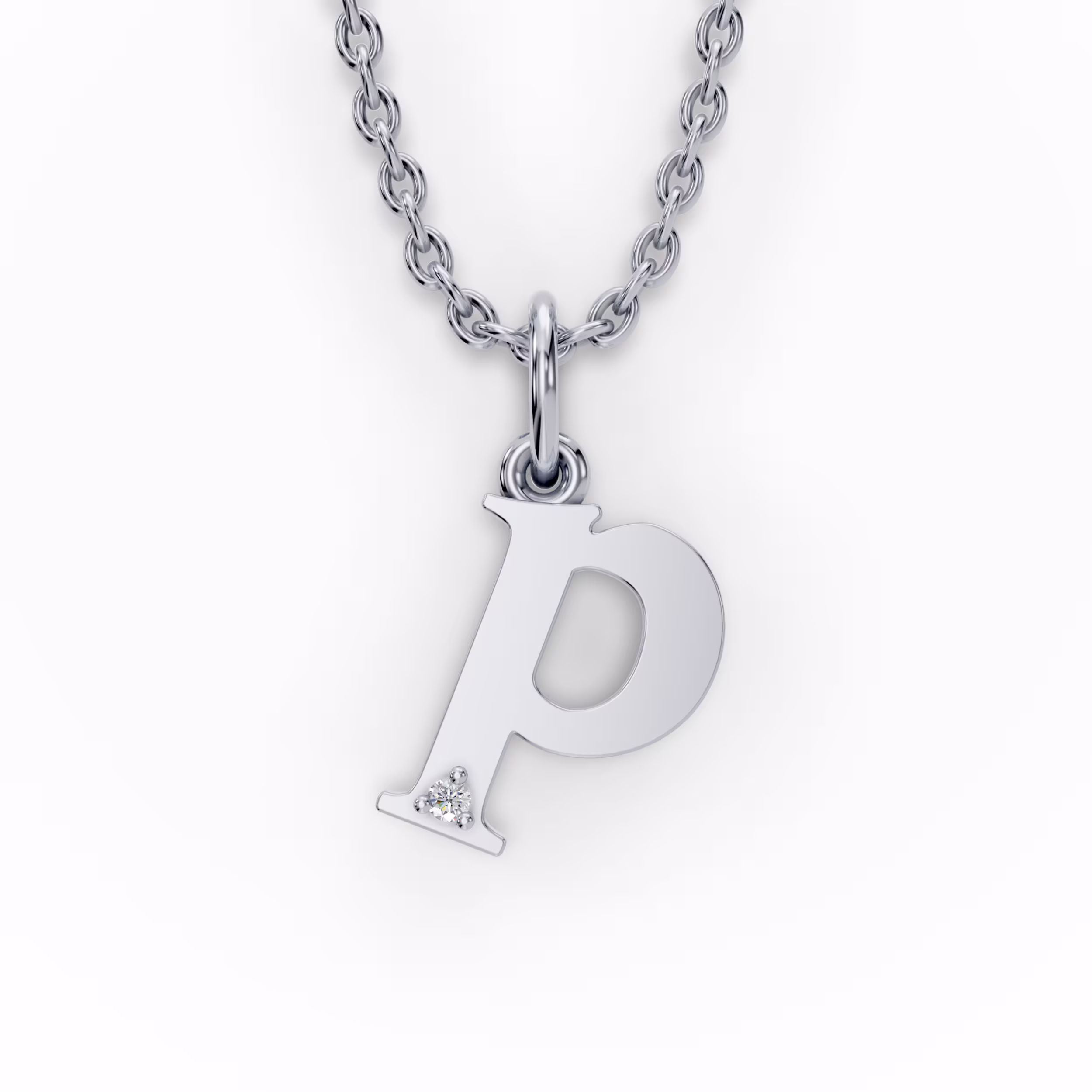 Single Stone Letter P Pendant in 14k White Gold