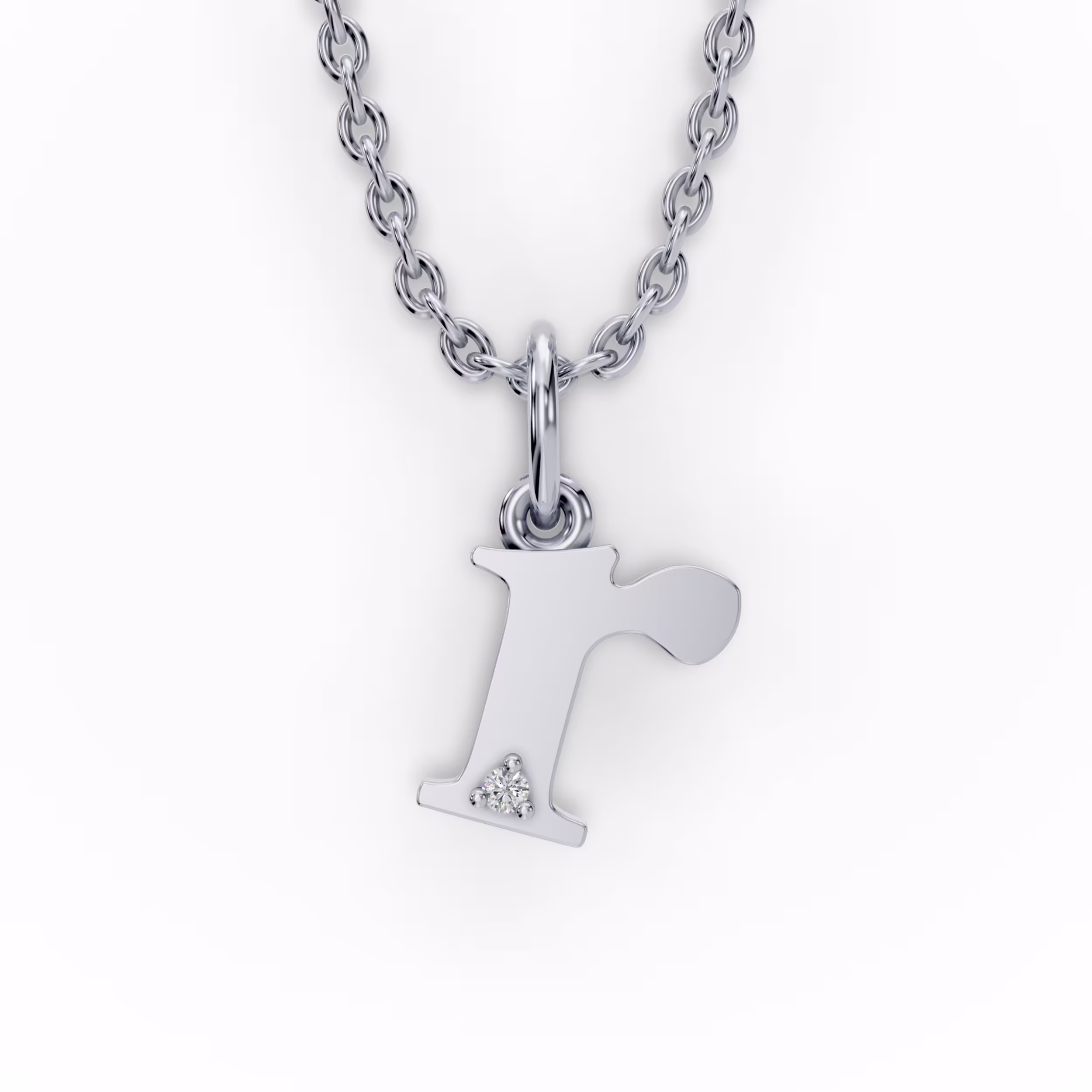 Single Stone Letter R Pendant in 14k White Gold