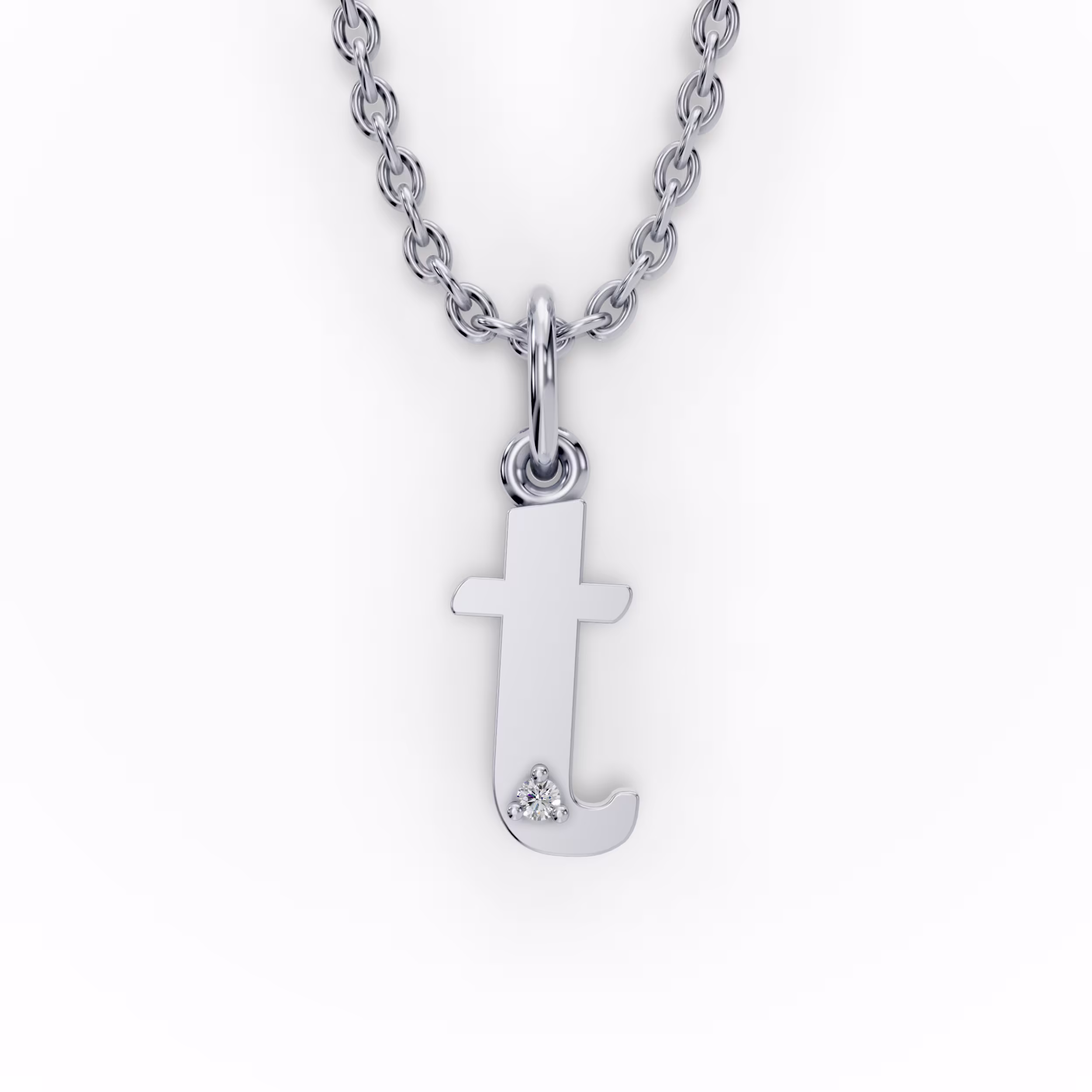 Single Stone Letter T Pendant in 14k White Gold