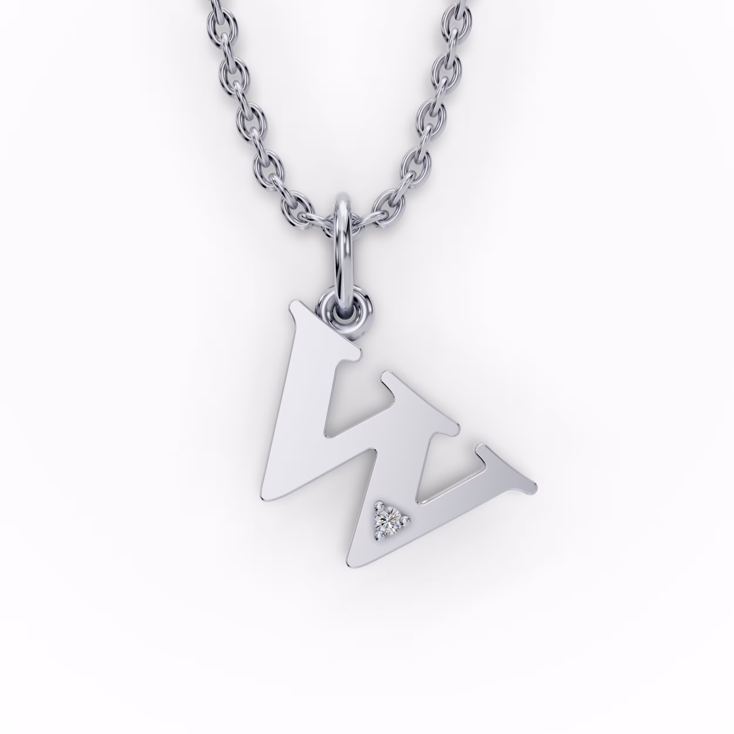 Single Stone Letter W Pendant in 14k White Gold