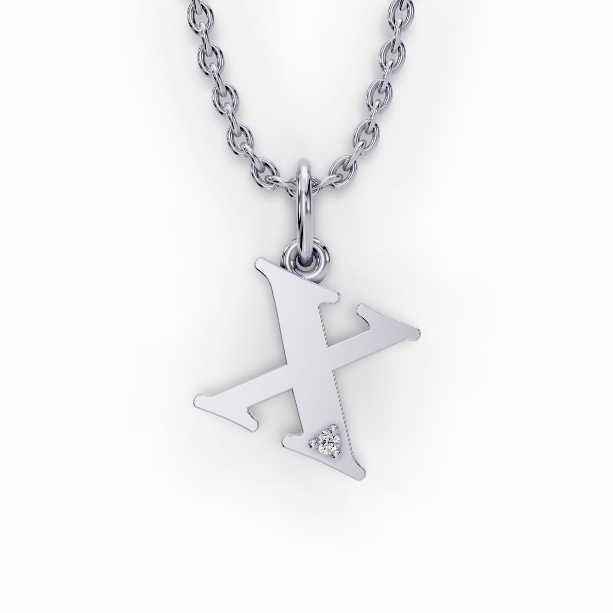Single Stone Letter X Pendant in 14k White Gold