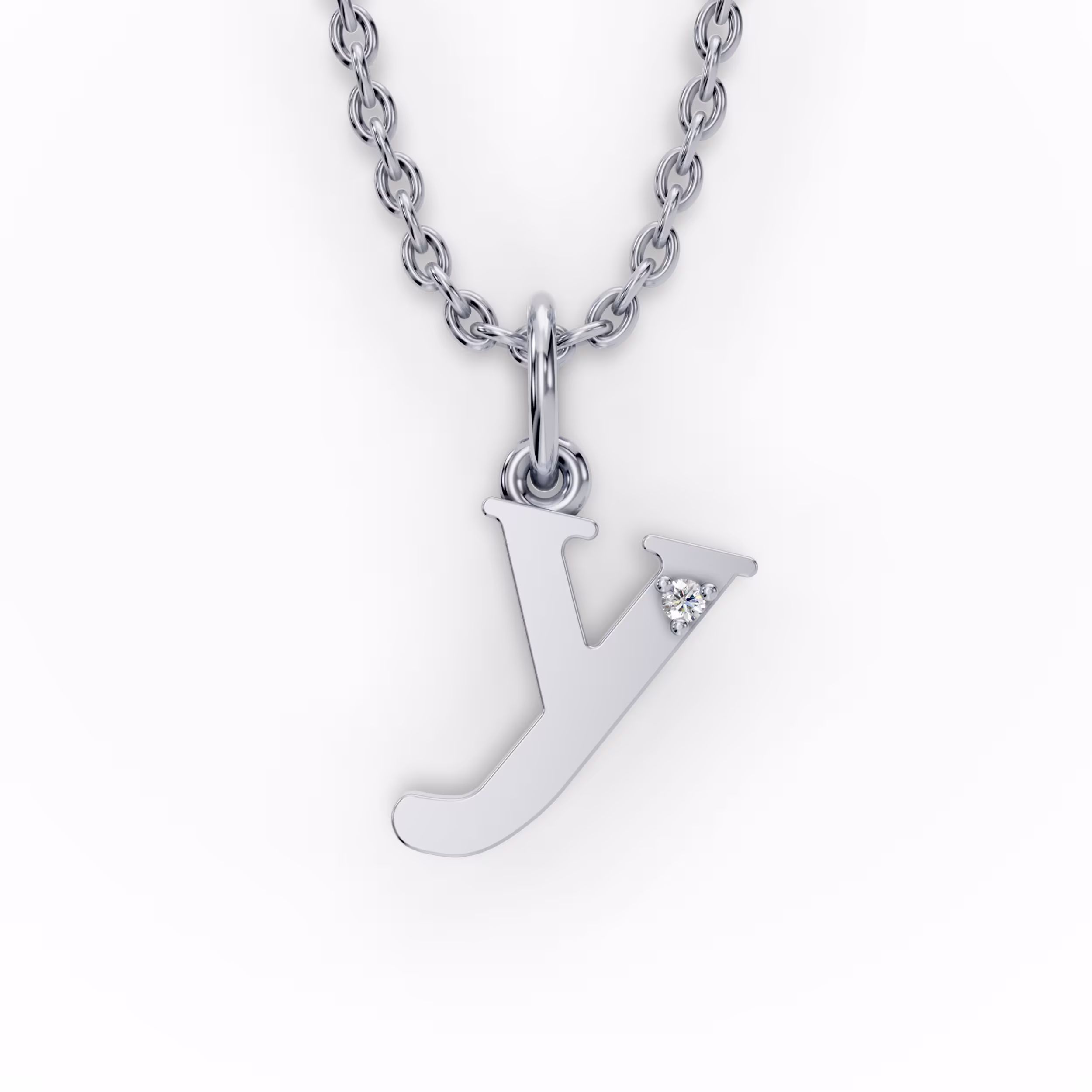 Single Stone Letter Y Pendant in 14k White Gold