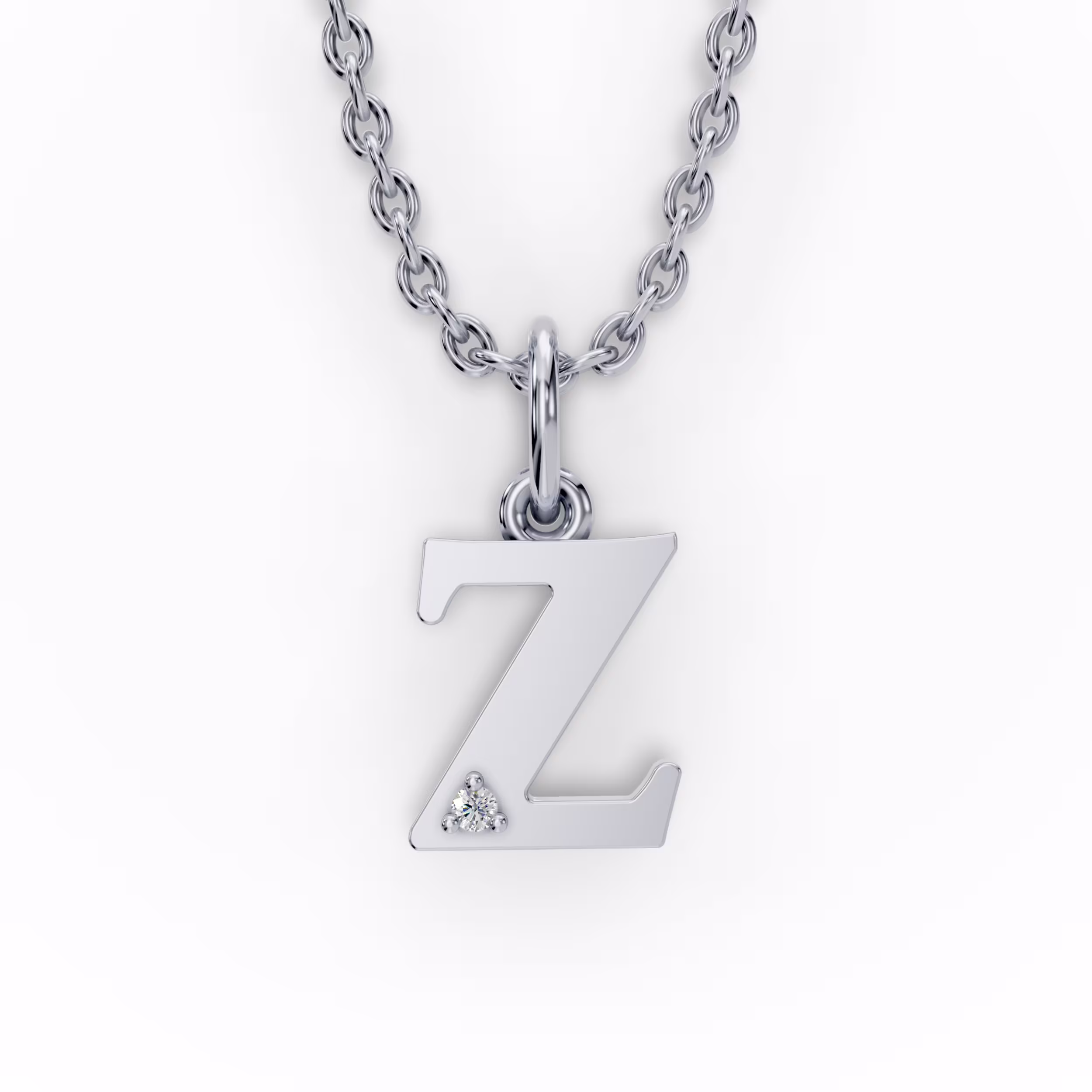 Single Stone Letter Z Pendant in 14k White Gold