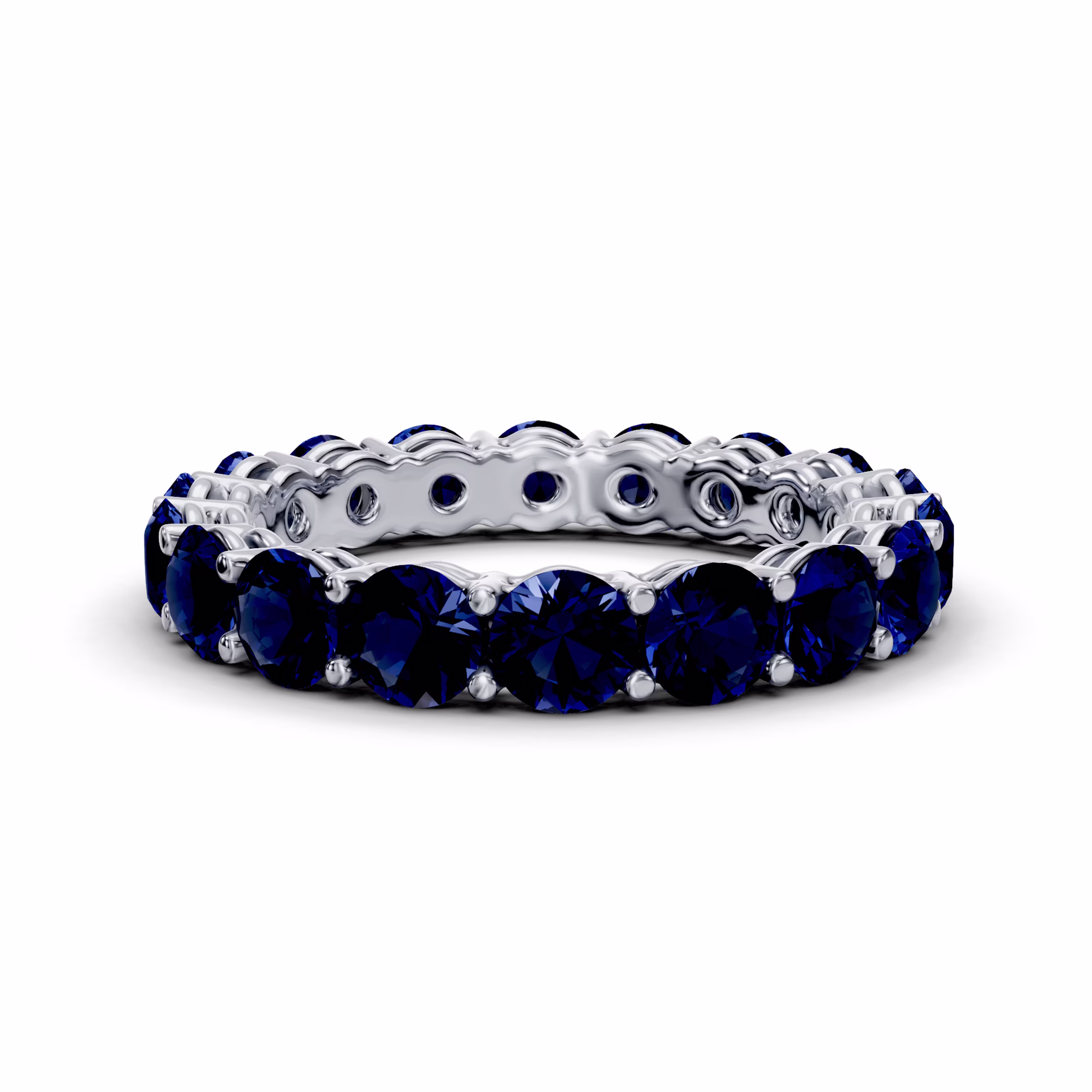Sapphire Prong Set Eternity Band with 3.5mm Sapphires in White Gold (Perspective View)