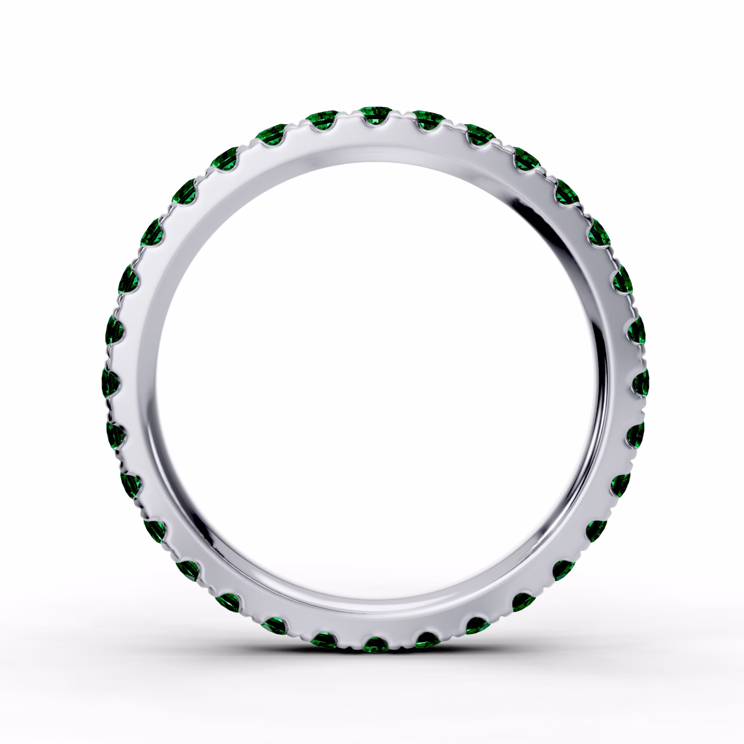 Front view of Ada-082E U Pavé Eternity Band featuring 1.8 mm round emeralds set in white platinum.