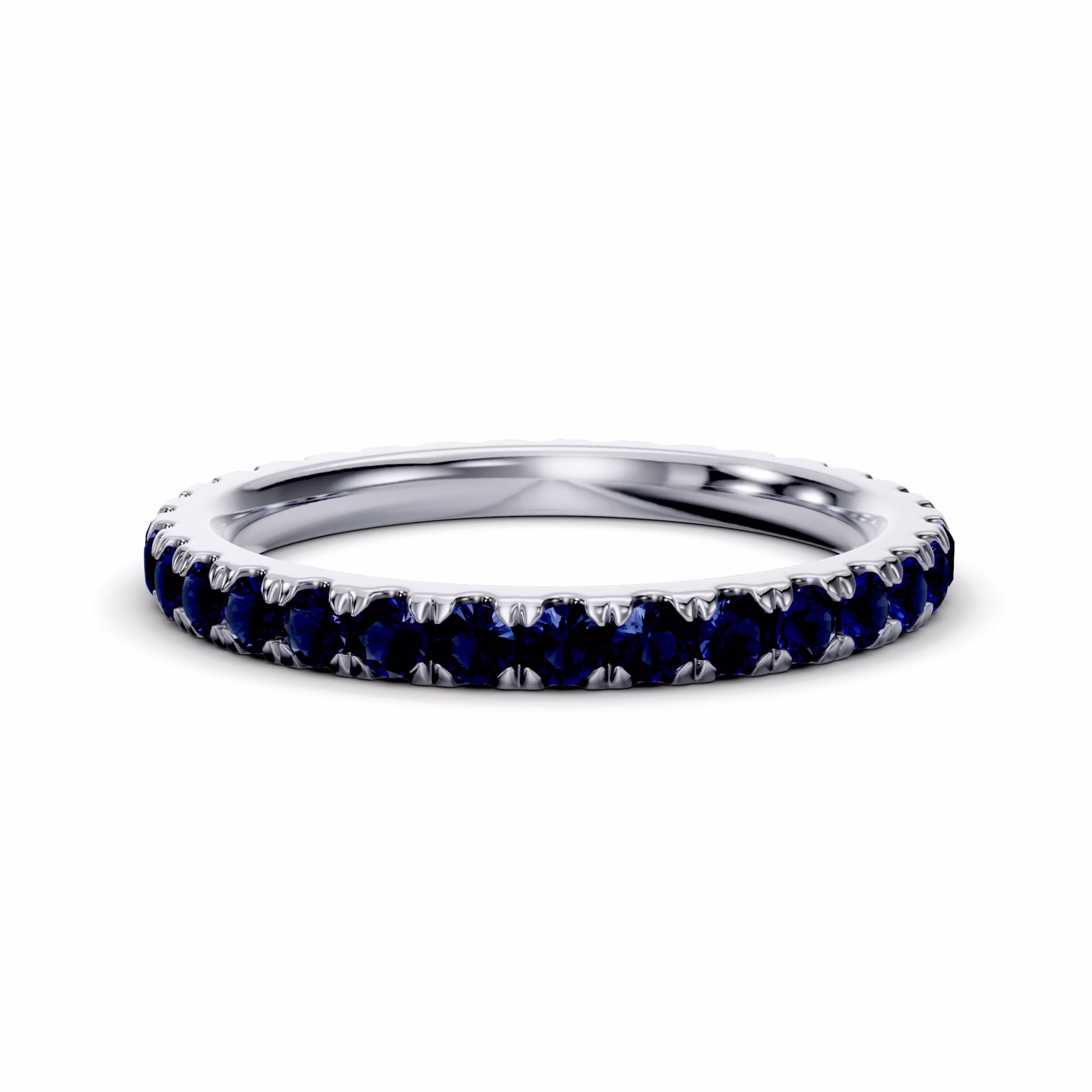 Platinum Sapphire U Pavé Eternity Band with 1.8 mm Melee Sapphires, White Metal, Wedding Band