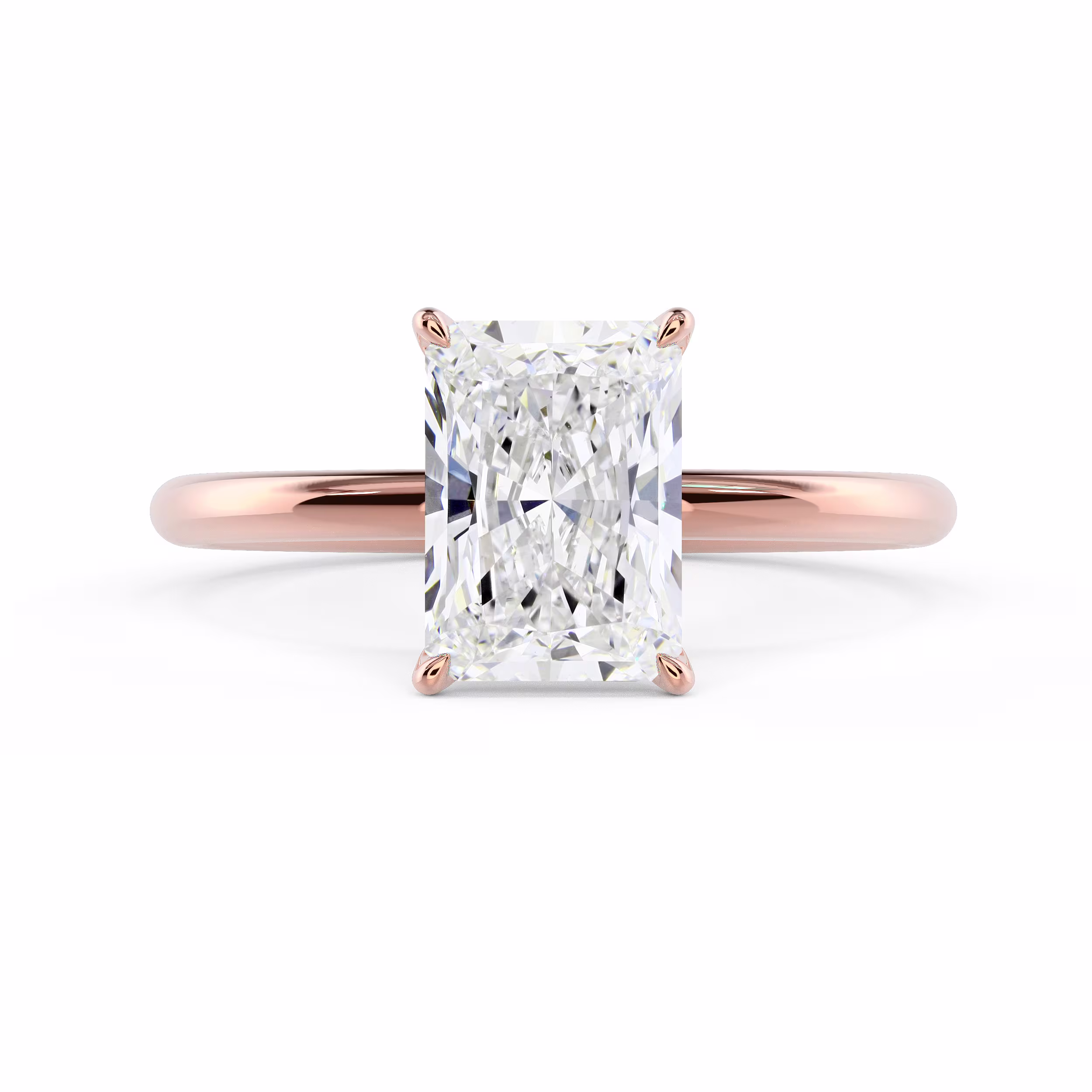 High Quality Lab Grown Diamonds Radiant Petite Four Prong Solitaire in Rose Gold (Main View)