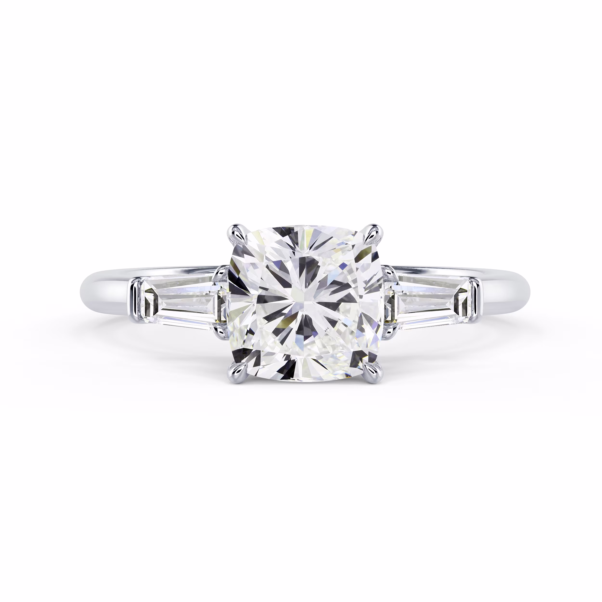 Lab Diamonds Cushion and Baguette Setting in White Gold (Main View)