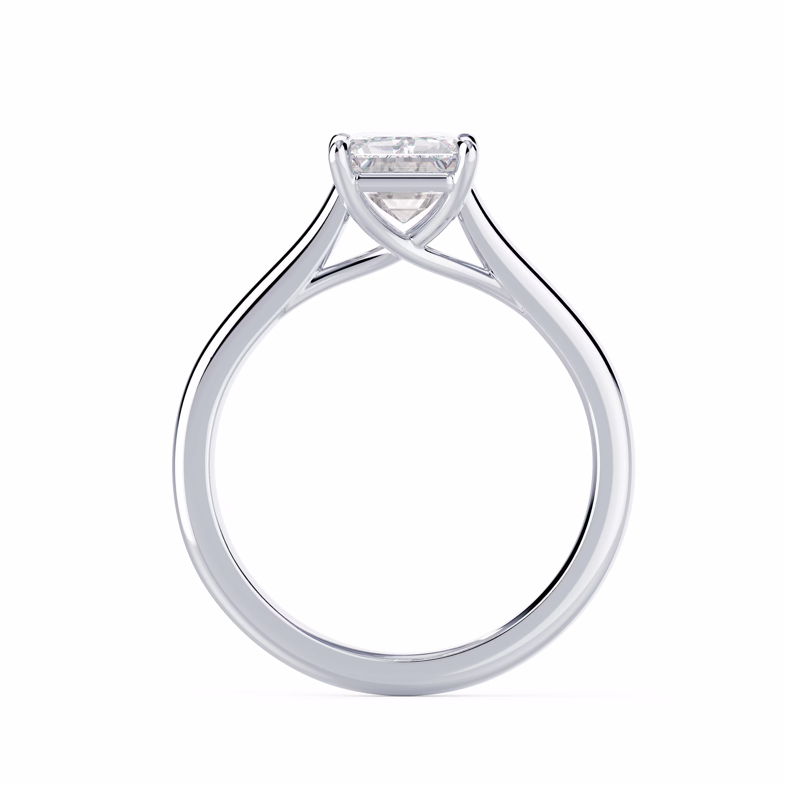White Gold Emerald Trellis Solitaire featuring Diamonds (Profile View)