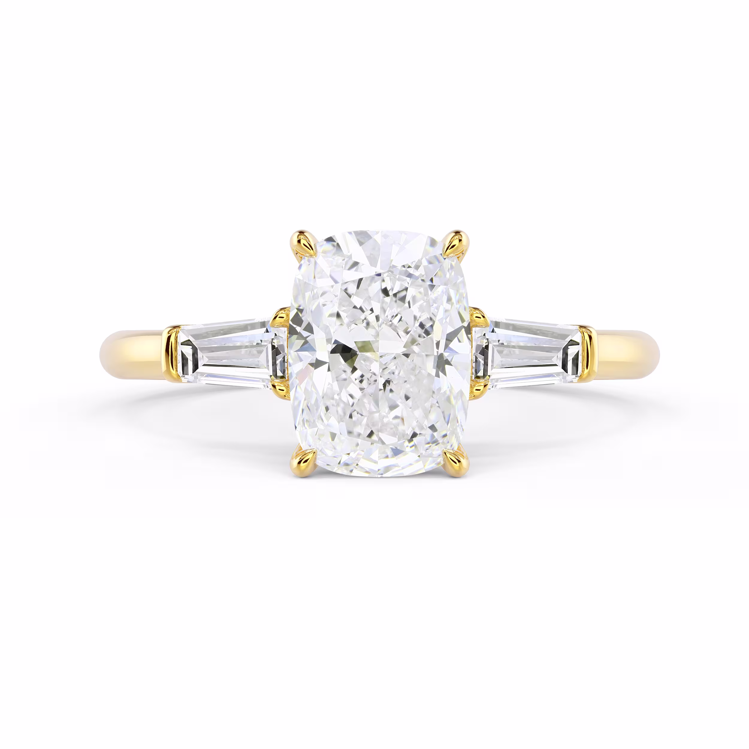 Lab Diamonds set in Yellow Gold Cushion and Baguette Setting (Main View)