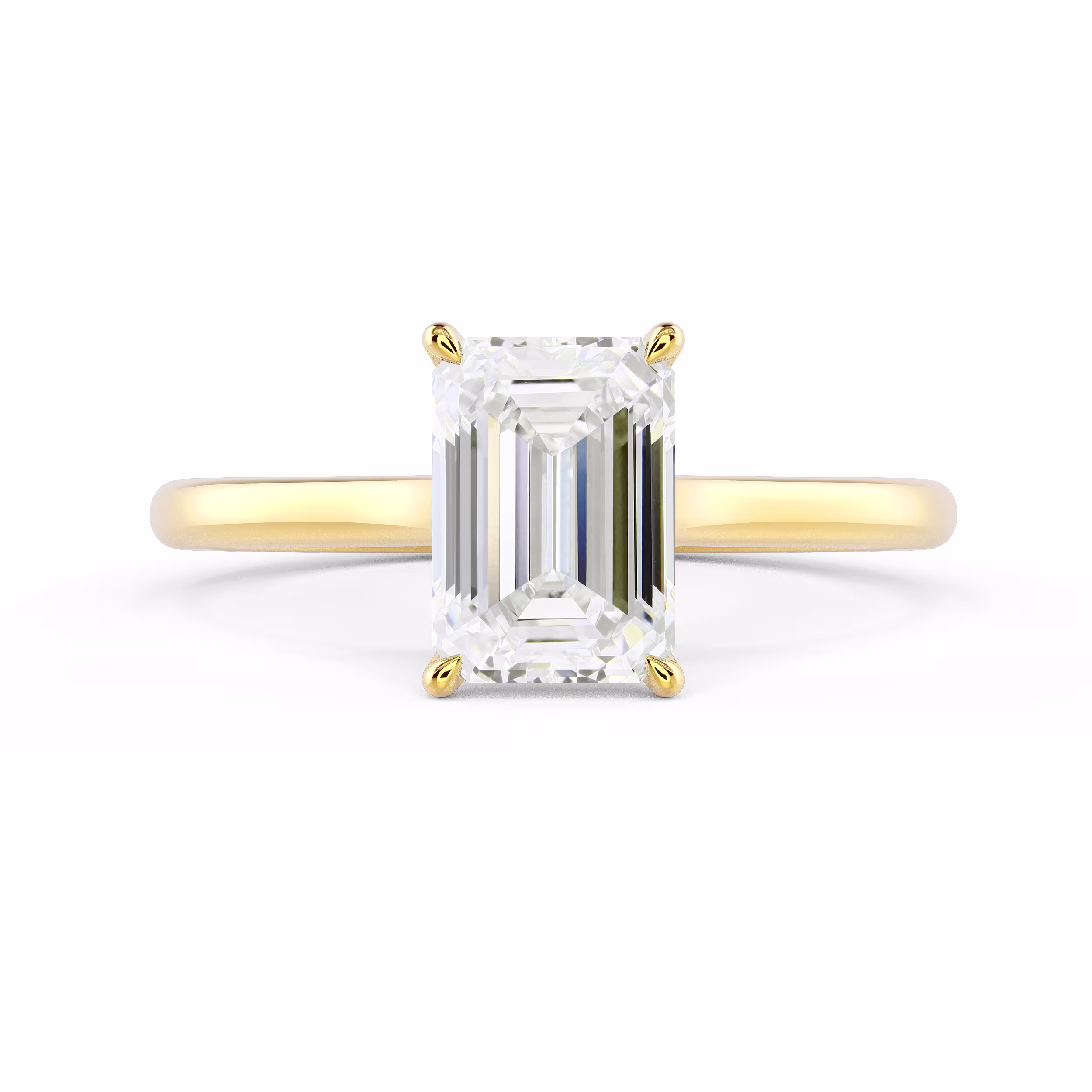 Hand Selected Lab Diamonds set in Yellow Gold Emerald Trellis Solitaire Diamond Engagement Ring (Main View)