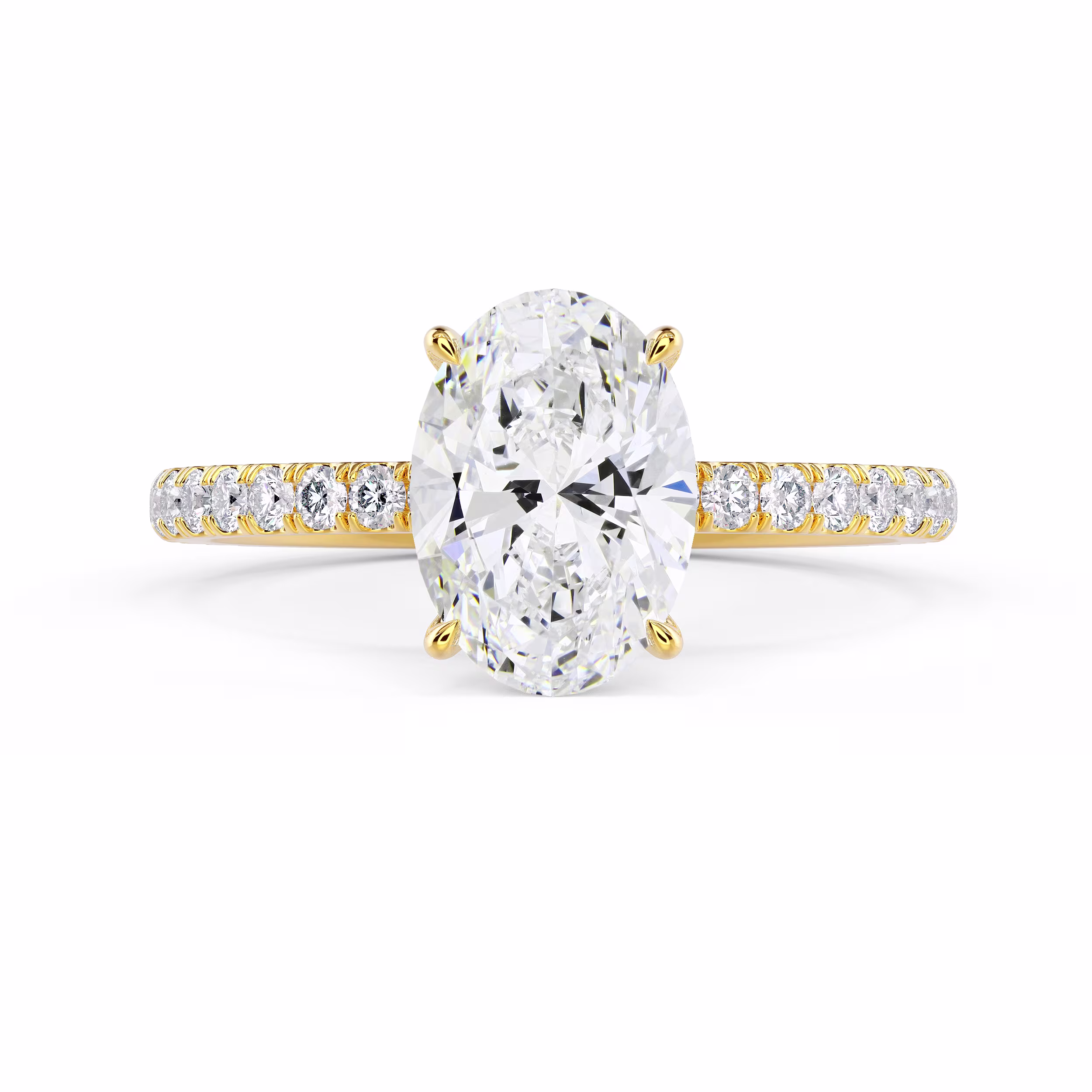 Yellow Gold Oval Petite Four Prong Pavé Setting featuring Exceptional Quality Diamonds (Main View)