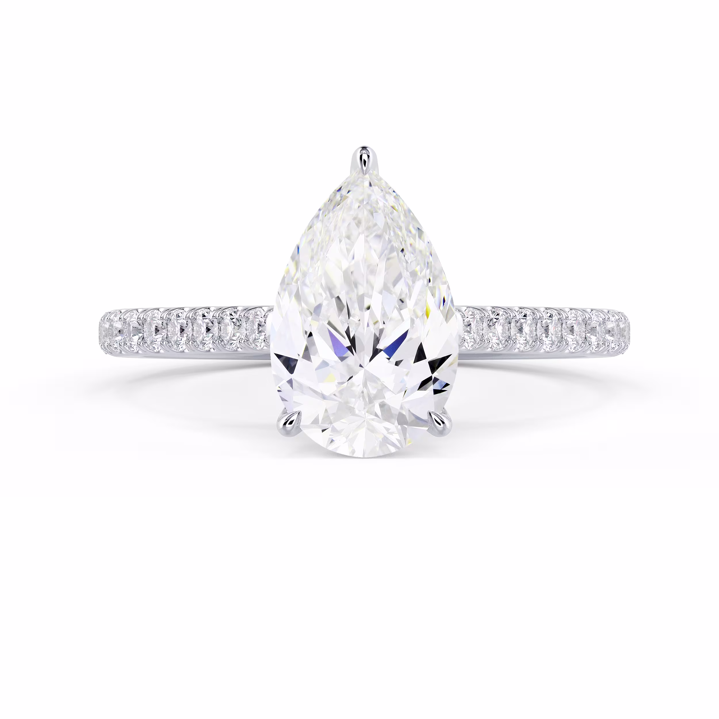 Hand Selected Lab Grown Diamonds Pear Cathedral Pavé Diamond Engagement Ring in White Gold (Main View)