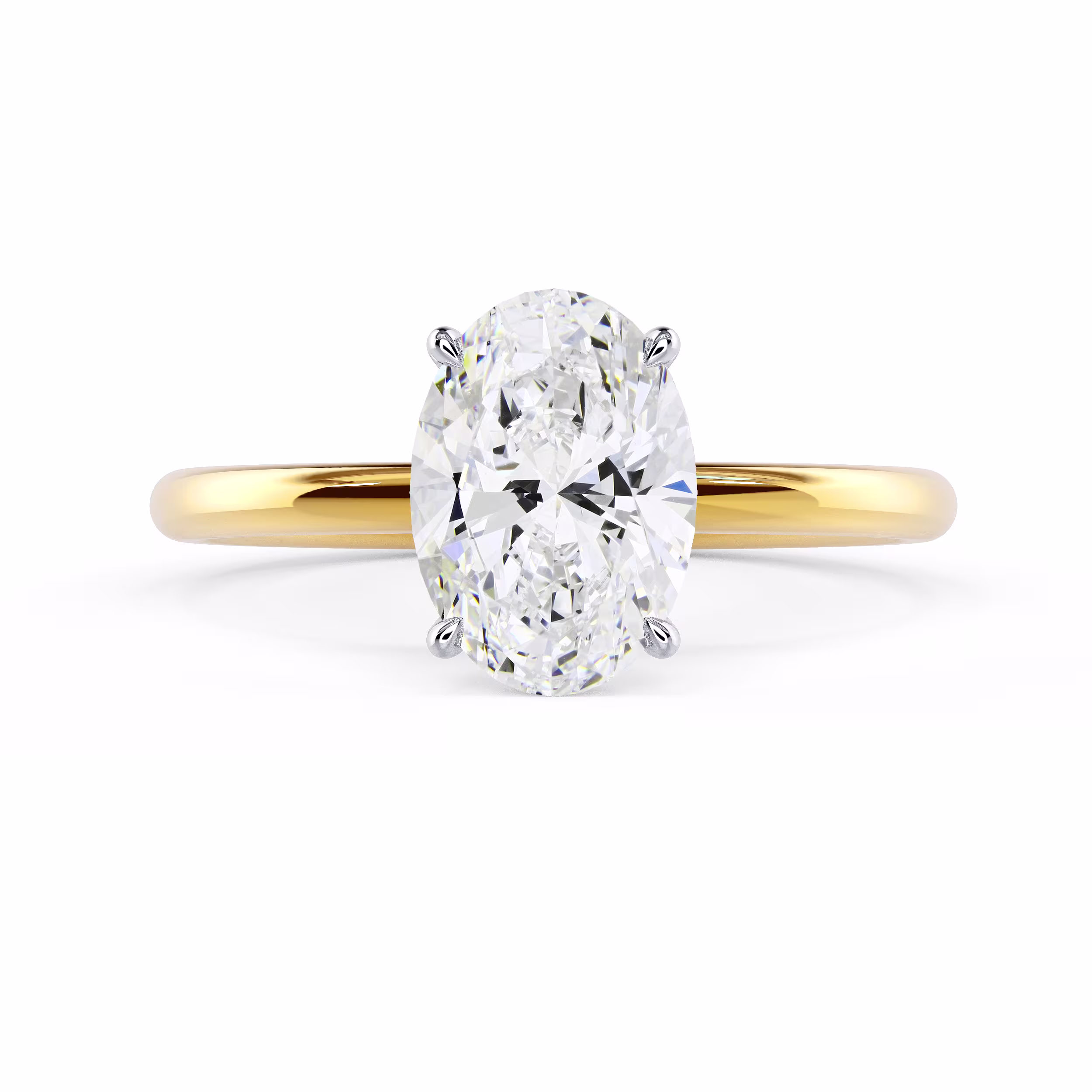 Yellow Gold Oval Petite Four Prong Solitaire featuring Man Made Diamonds (Main View)