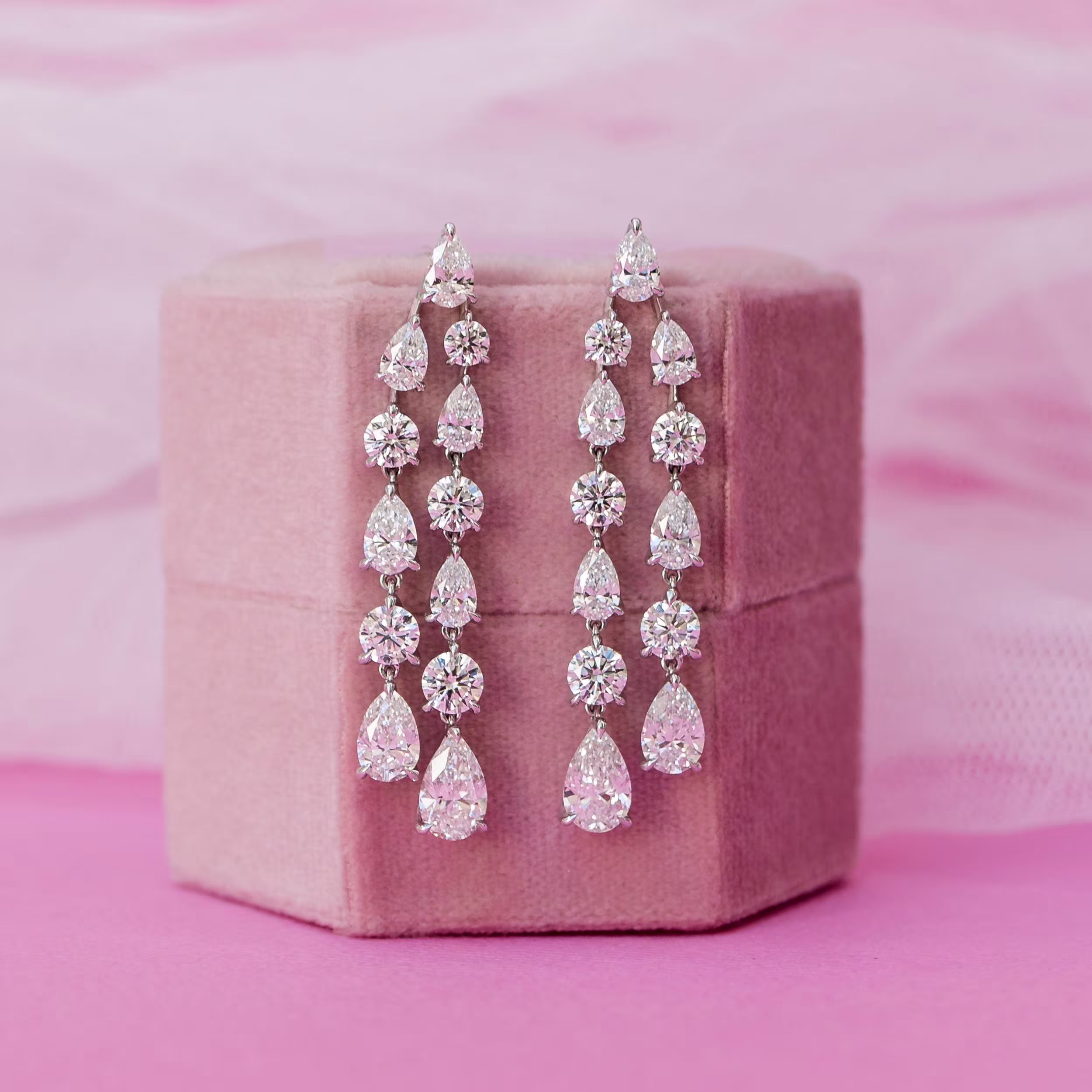 Lab Diamonds set in 18k White Gold Round and Pear Two Strand Duet Earrings (Main View)