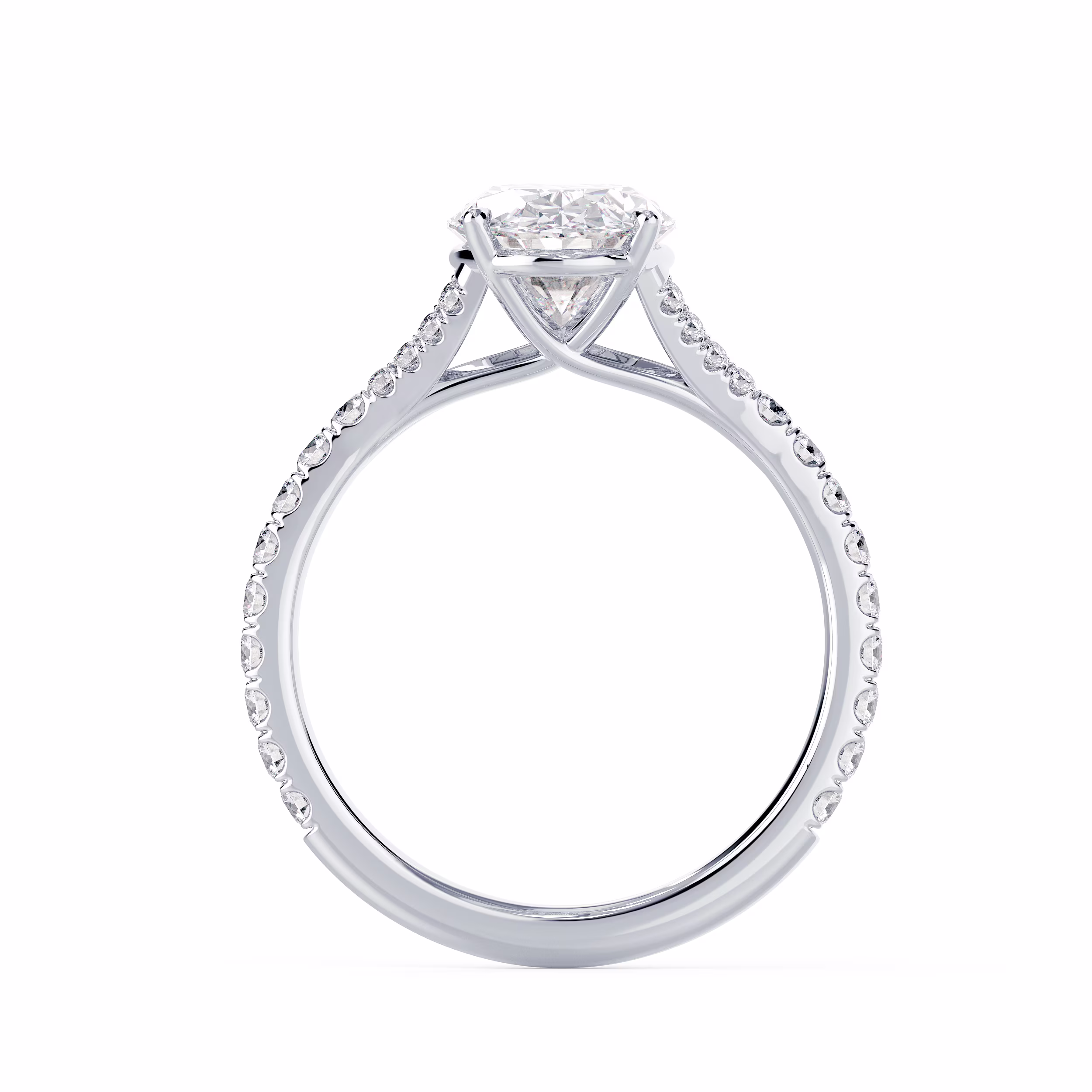 Lab Grown Diamonds set in White Gold Trellis Split Shank Setting (Profile View)