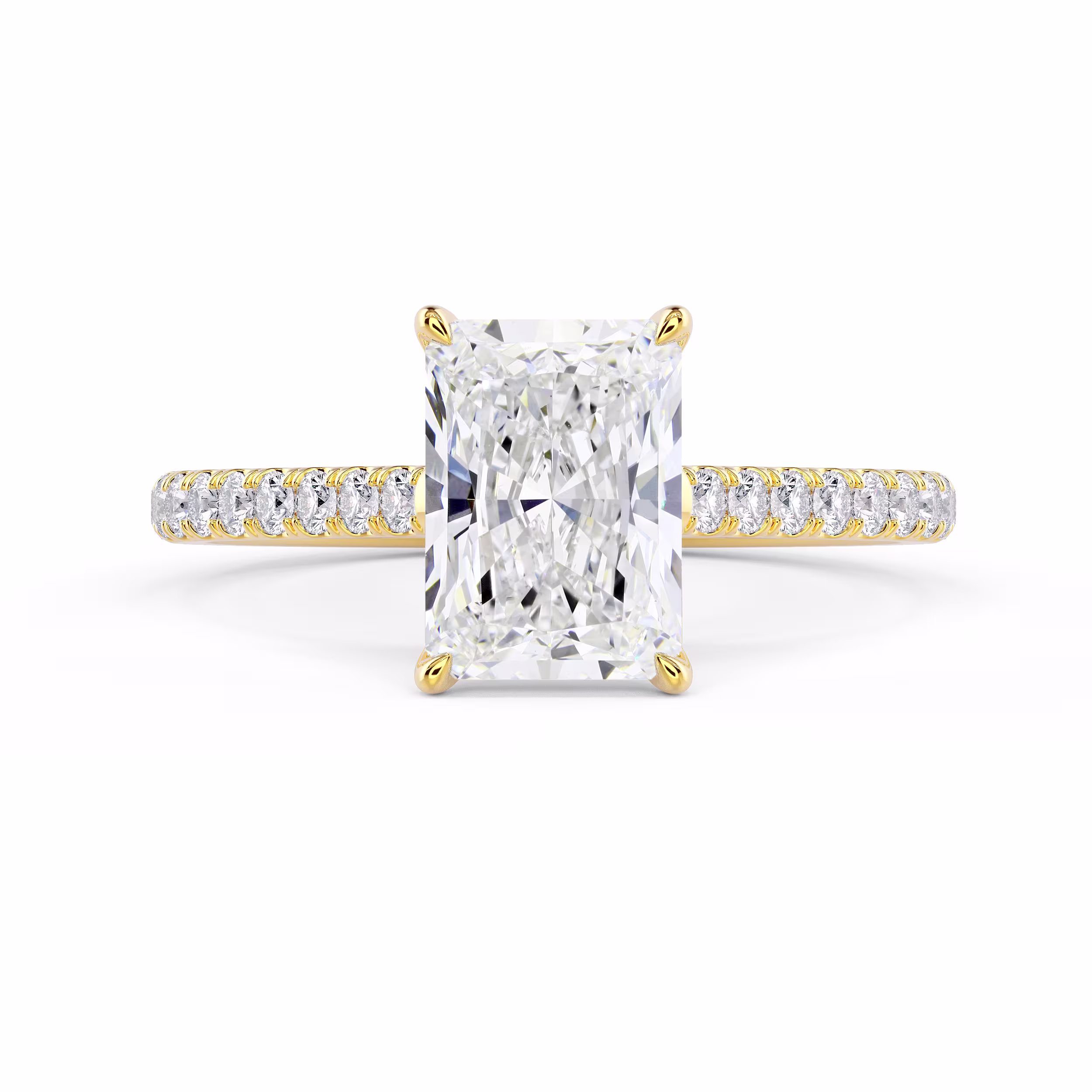 Diamonds set in Yellow Gold Radiant Cathedral Pavé Diamond Engagement Ring (Main View)