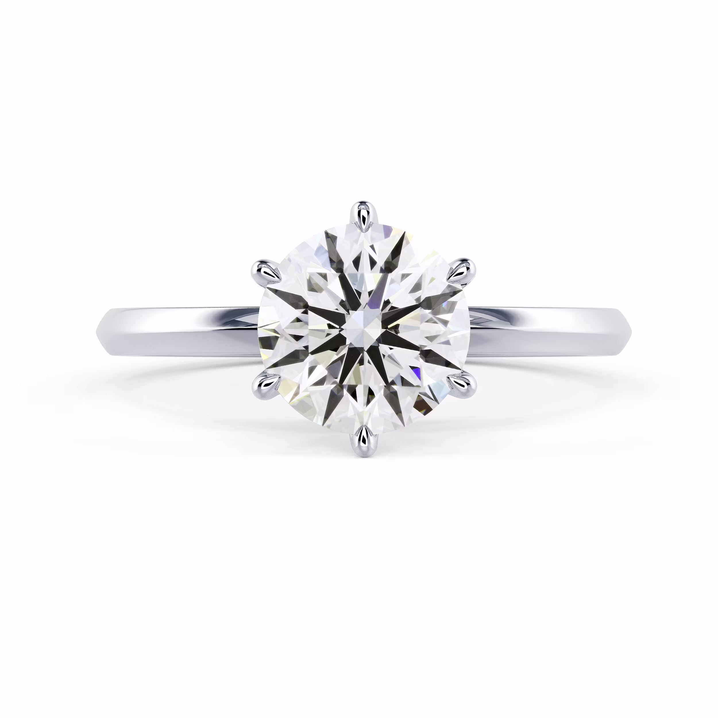 White Gold Round Classic Six Prong Solitaire Diamond Engagement Ring featuring Diamonds (Main View)
