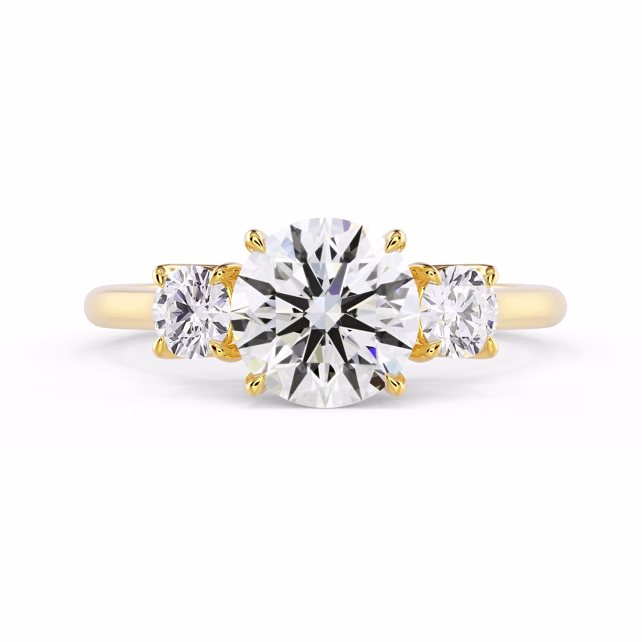 Hand Selected Diamonds Round Three Stone Diamond Engagement Ring in Yellow Gold (Main View)
