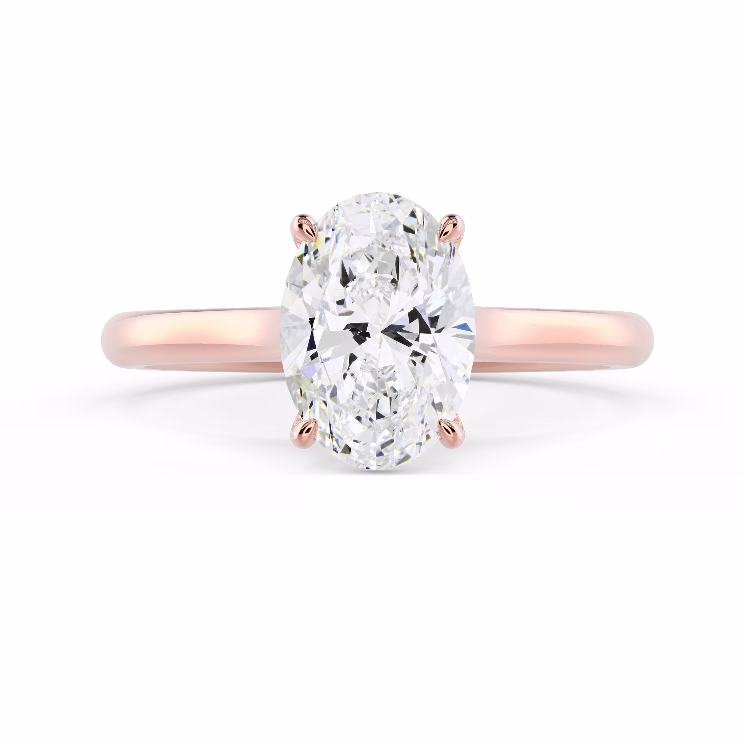 Rose Gold Oval Cathedral Solitaire Diamond Engagement Ring featuring Diamonds (Main View)