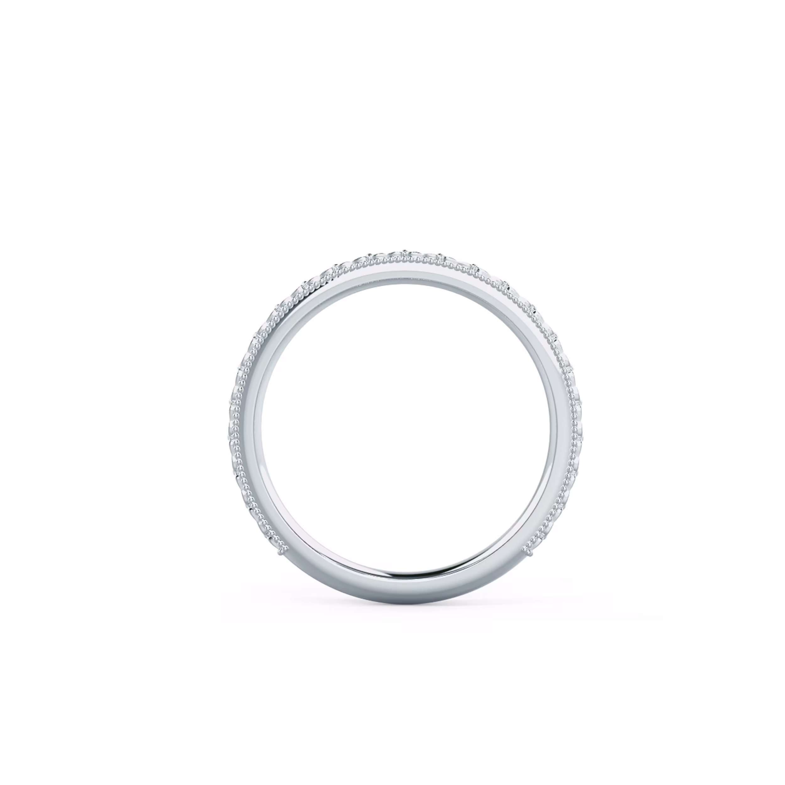 18k White Gold Engraved Three Quarter Band featuring Plain Metal Diamonds (Profile View)