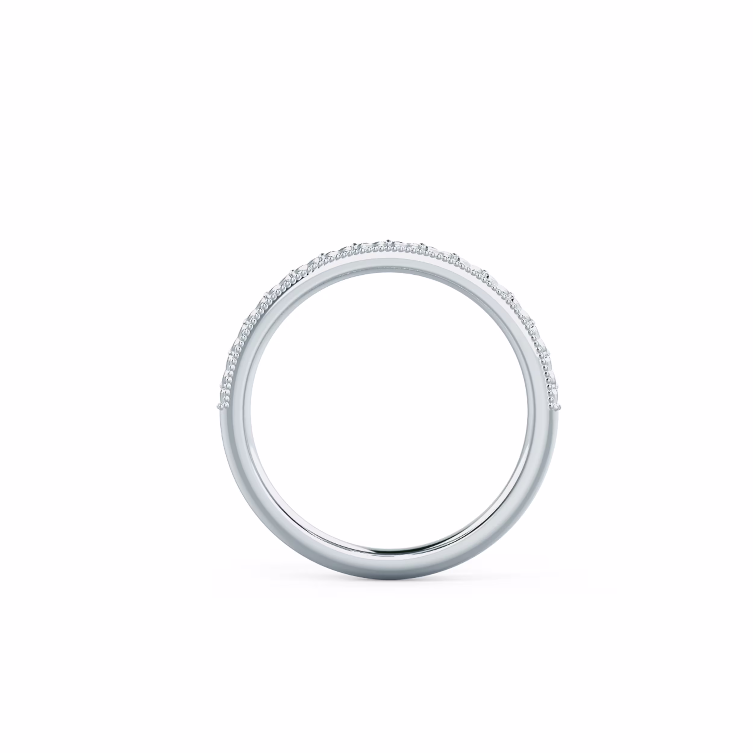 Exceptional Quality Plain Metal Lab Diamonds set in 18k White Gold Engraved Half Band (Profile View)