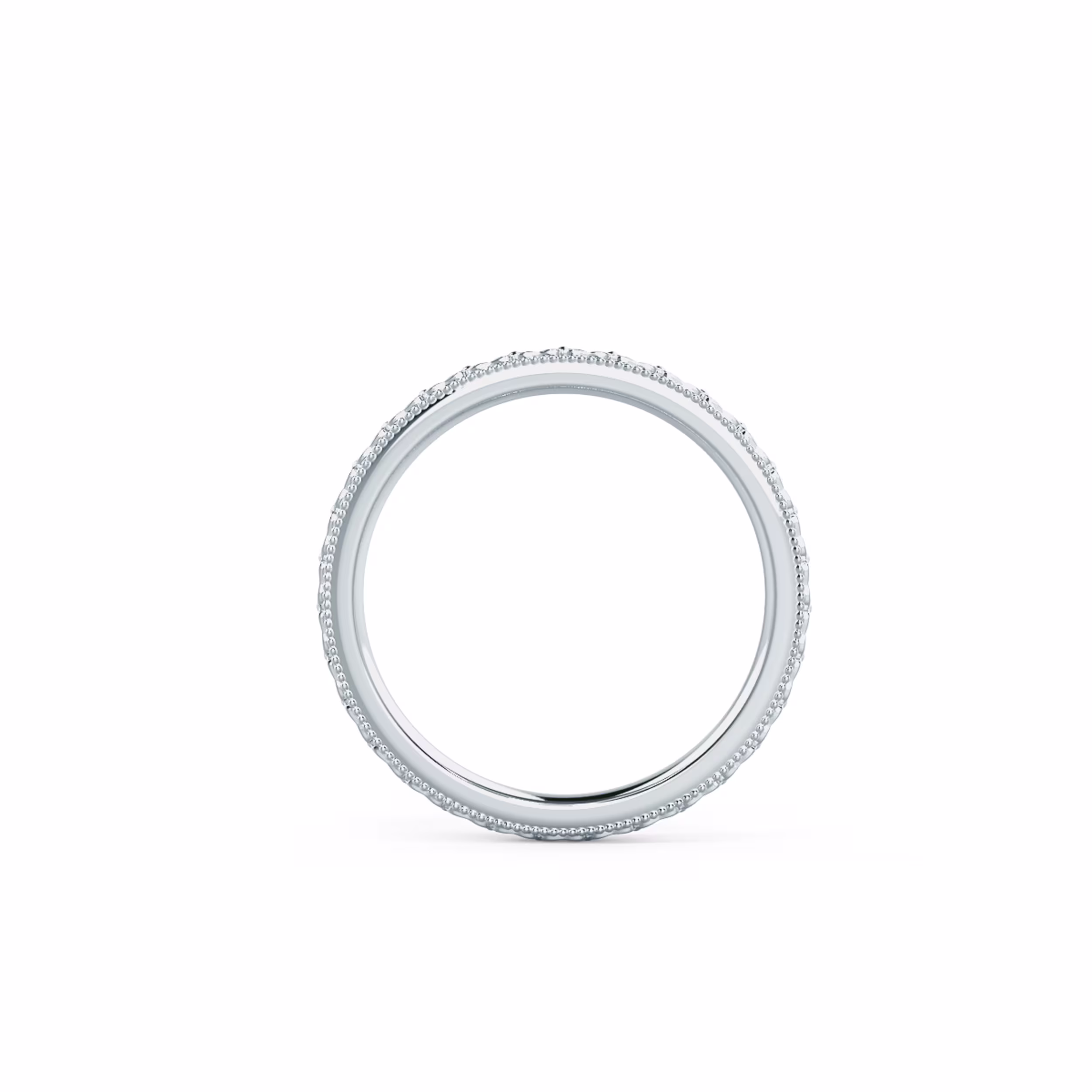 Plain Metal Diamonds set in White Gold Engraved Eternity Band (Profile View)