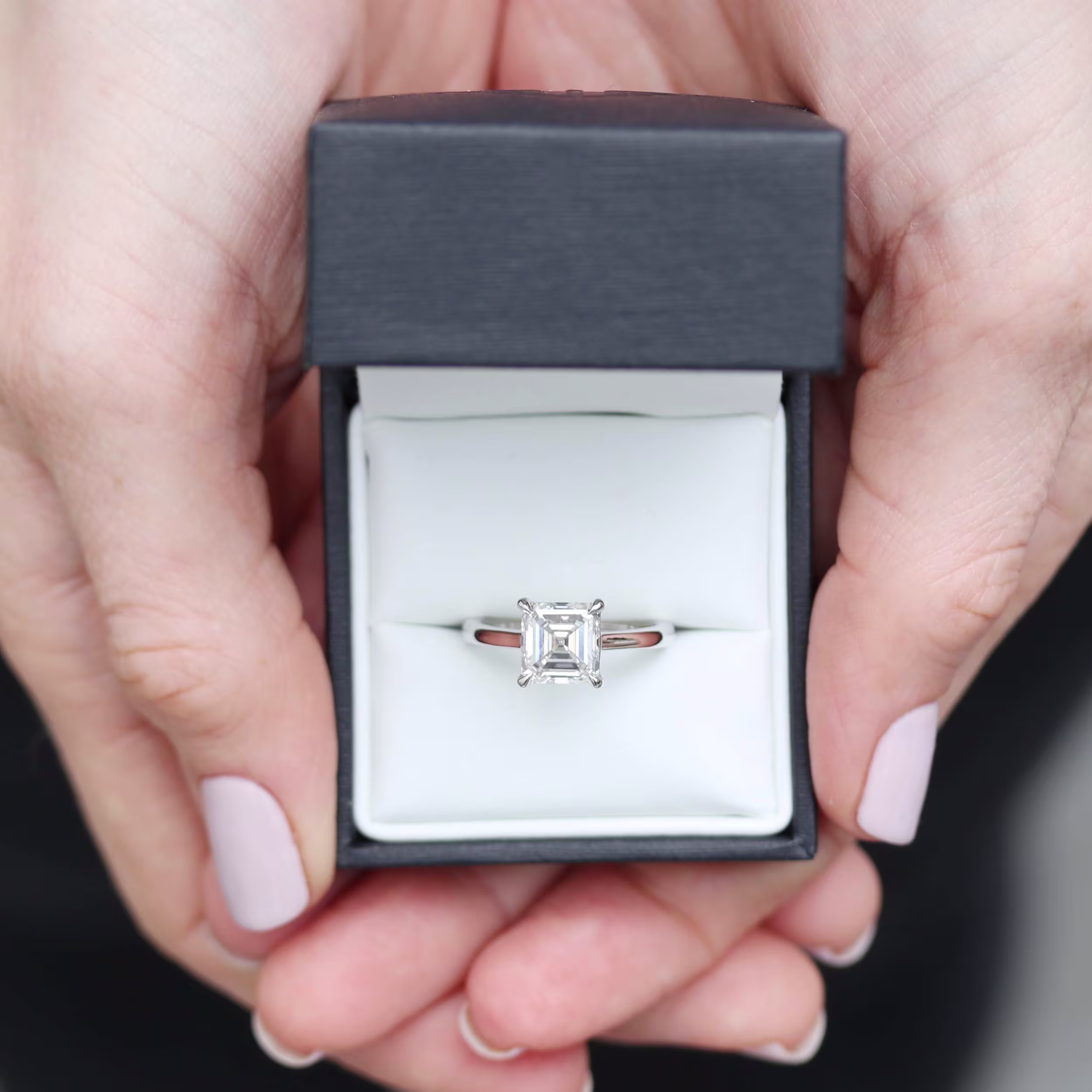 Asscher Cathedral Solitaire Lab Diamond Engagement Ring In Box Design AD188