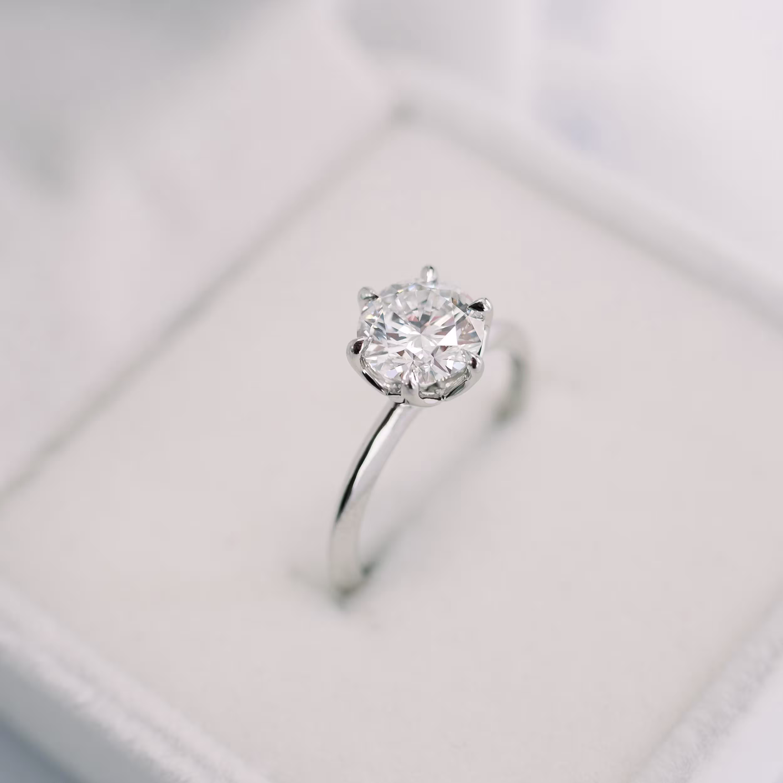 Platinum Floral Basket Solitaire Diamond Engagement Ring 1.25ct in White Metal, Artistic Side View