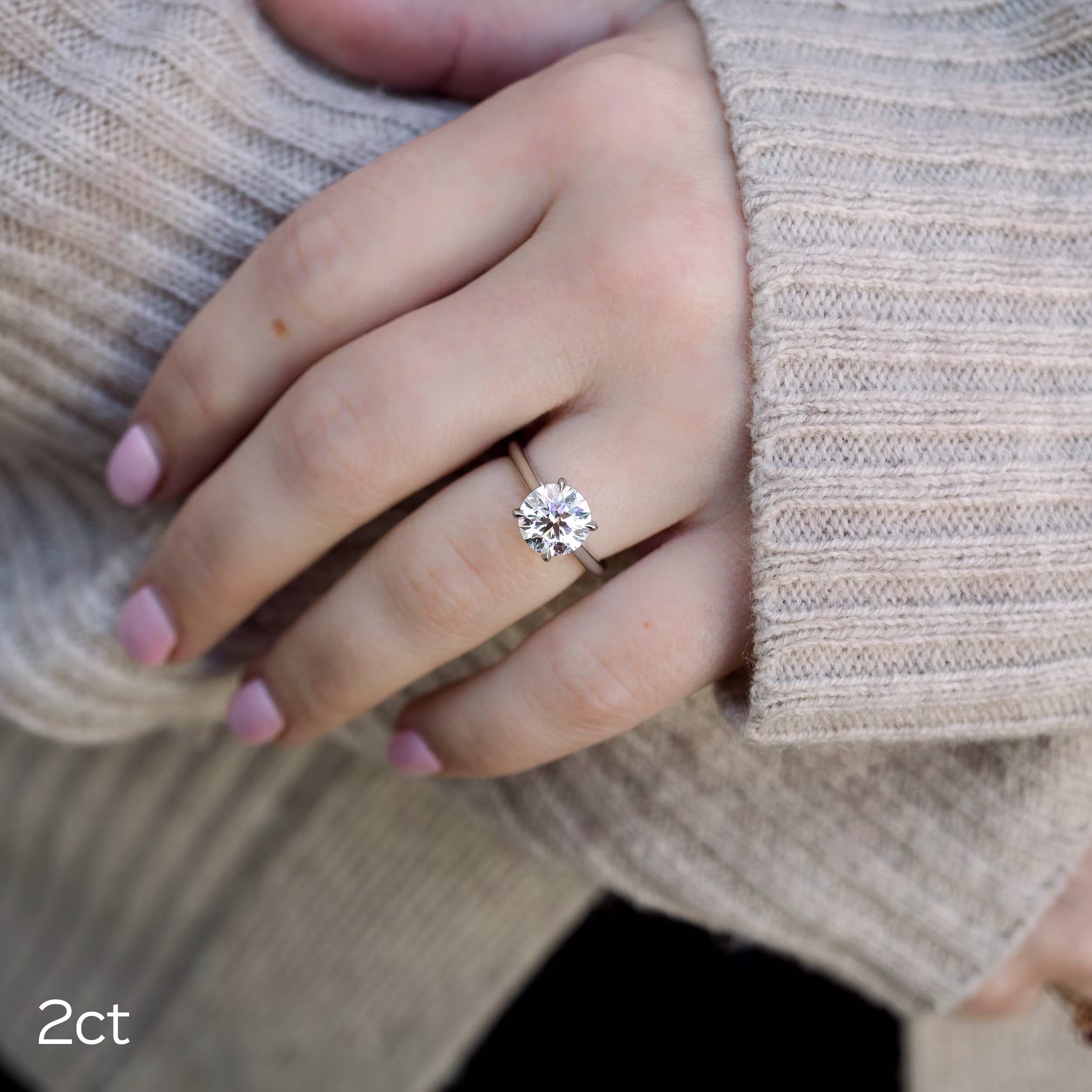 Platinum Round Cathedral Solitaire Diamond Engagement Ring featuring 2.0 Carat Lab Diamonds (Main View)