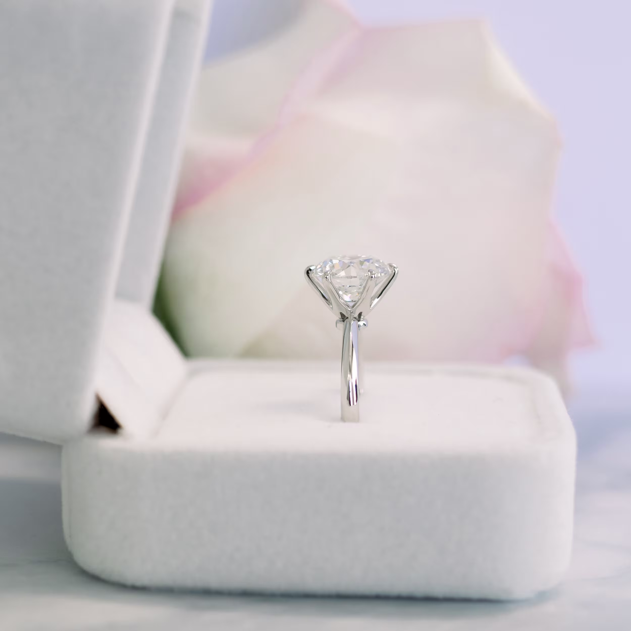 3.0 Carat Lab Diamonds set in Platinum Round Classic Six Prong Solitaire Diamond Engagement Ring (Profile View)