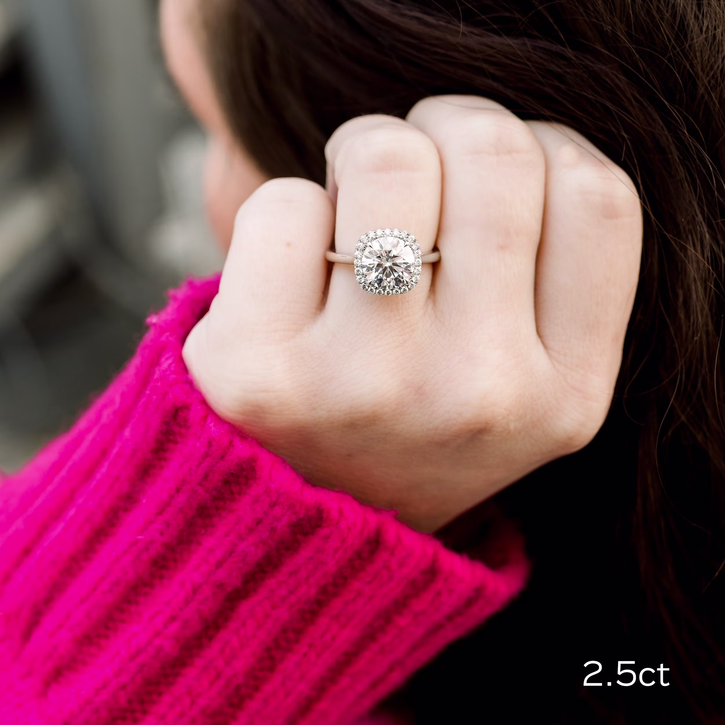 platinum 2.5 ct round lab diamond single halo engagement ring ad diamonds design ad073 on model