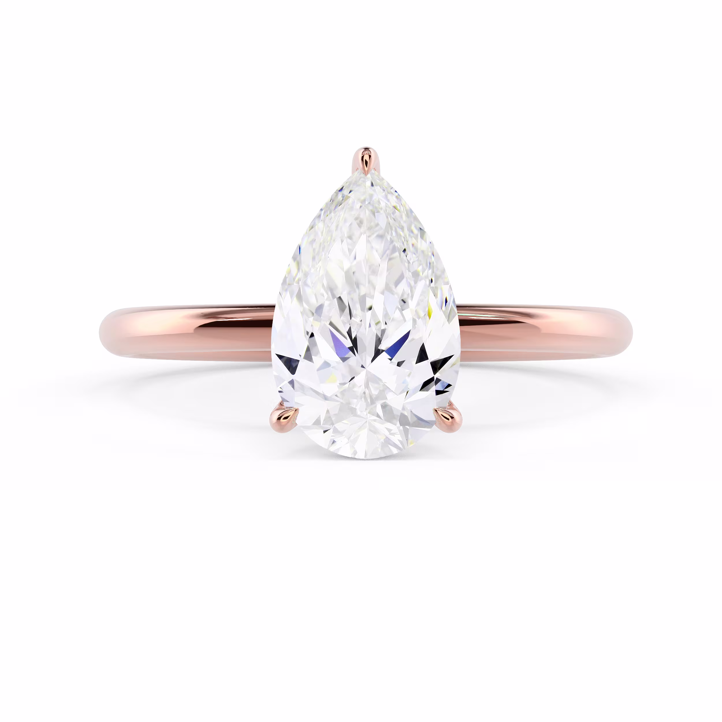 Lab Created Diamonds Pear Petite Solitaire Diamond Engagement Ring in Rose Gold (Main View)